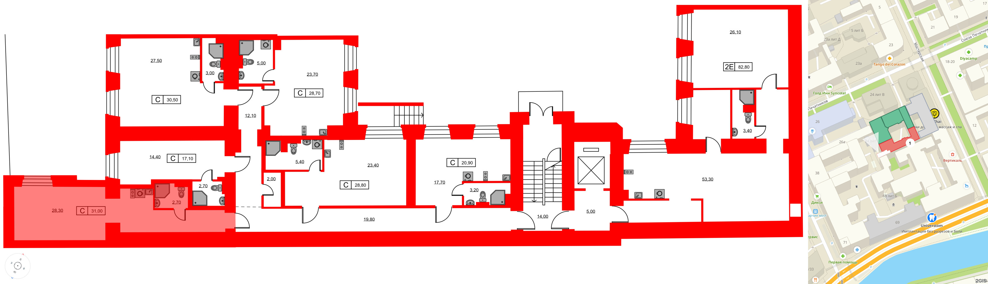 Апартаменты в ЖК Hovard Club, 1 комнатные, 31 м², 1 этаж