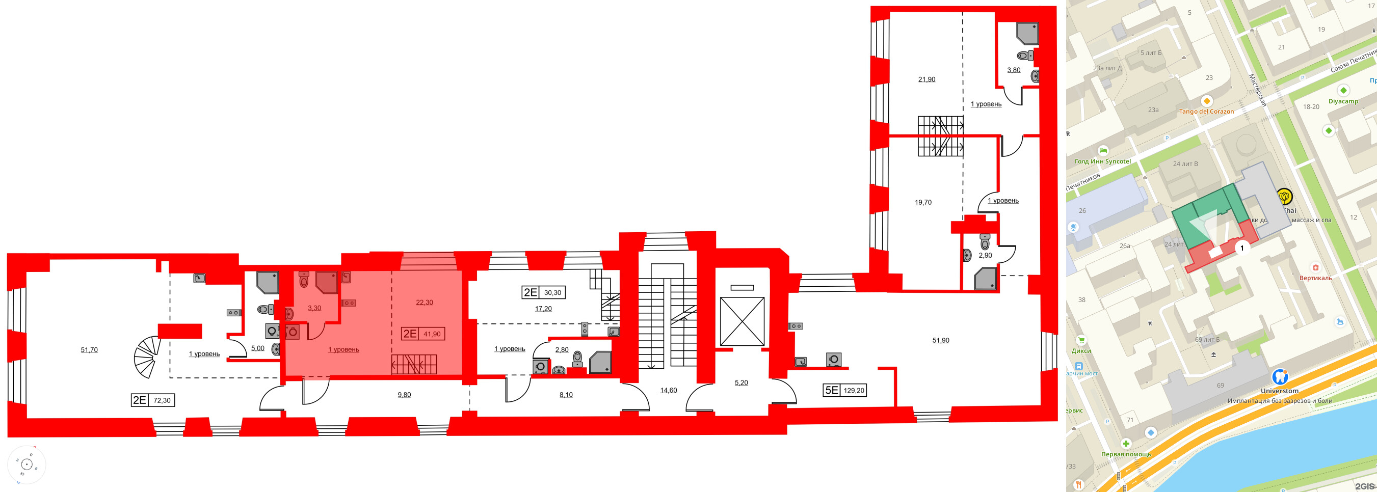 Апартаменты в ЖК Hovard Club, 1 комнатные, 41.9 м², 5 этаж