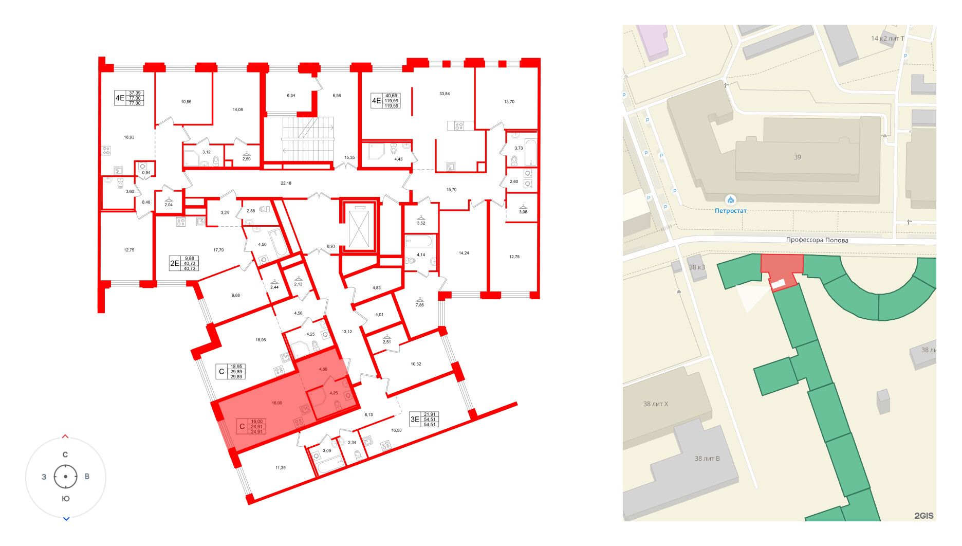 Квартира в ЖК ID Петроградская, 1 комнатная, 45.93 м², 2 этаж