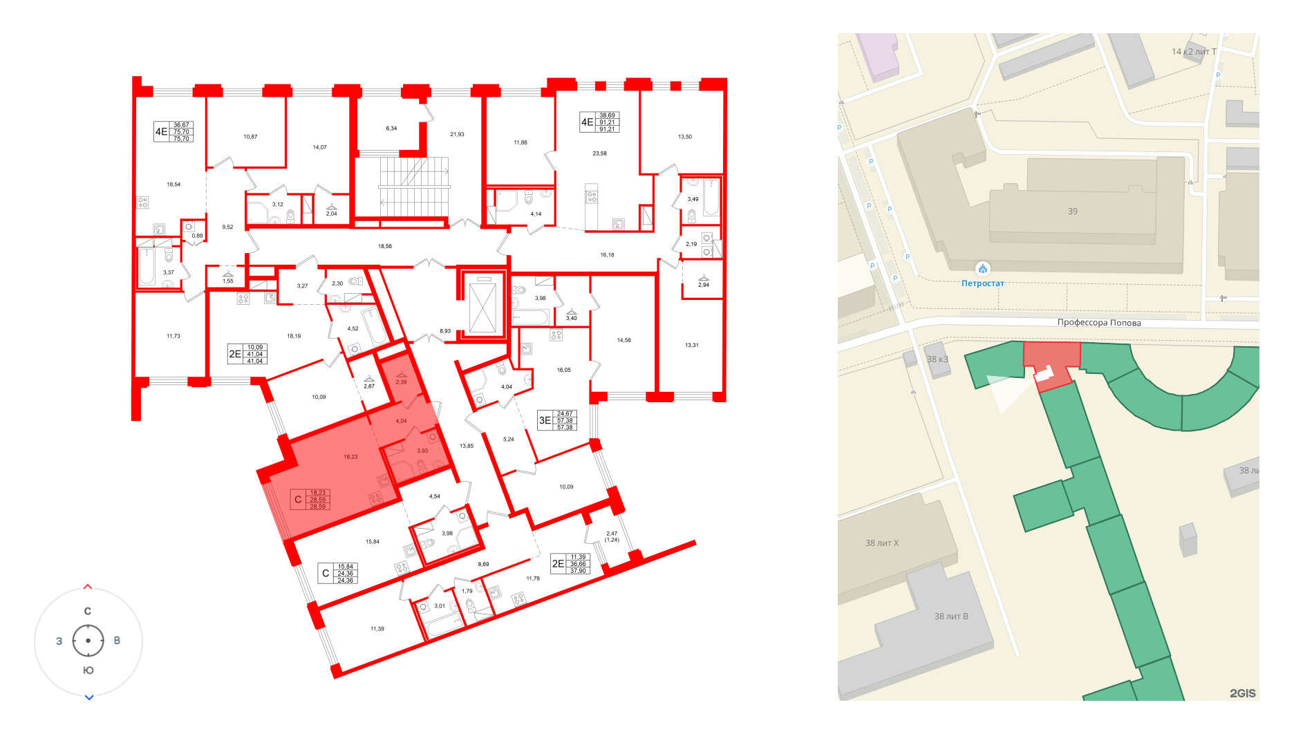 Квартира в ЖК ID Петроградская, 1 комнатная, 37.9 м², 5 этаж
