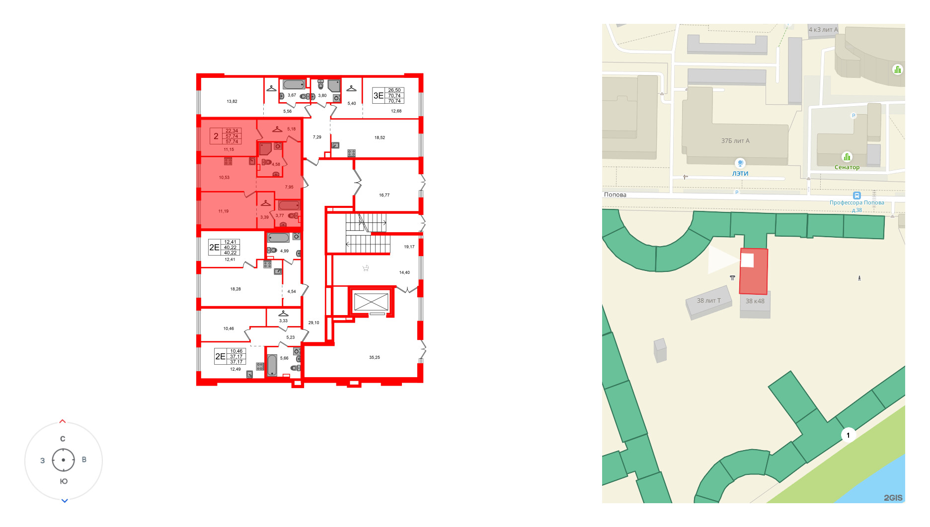 Квартира в ЖК ID Петроградская, 1 комнатная, 37.17 м², 1 этаж