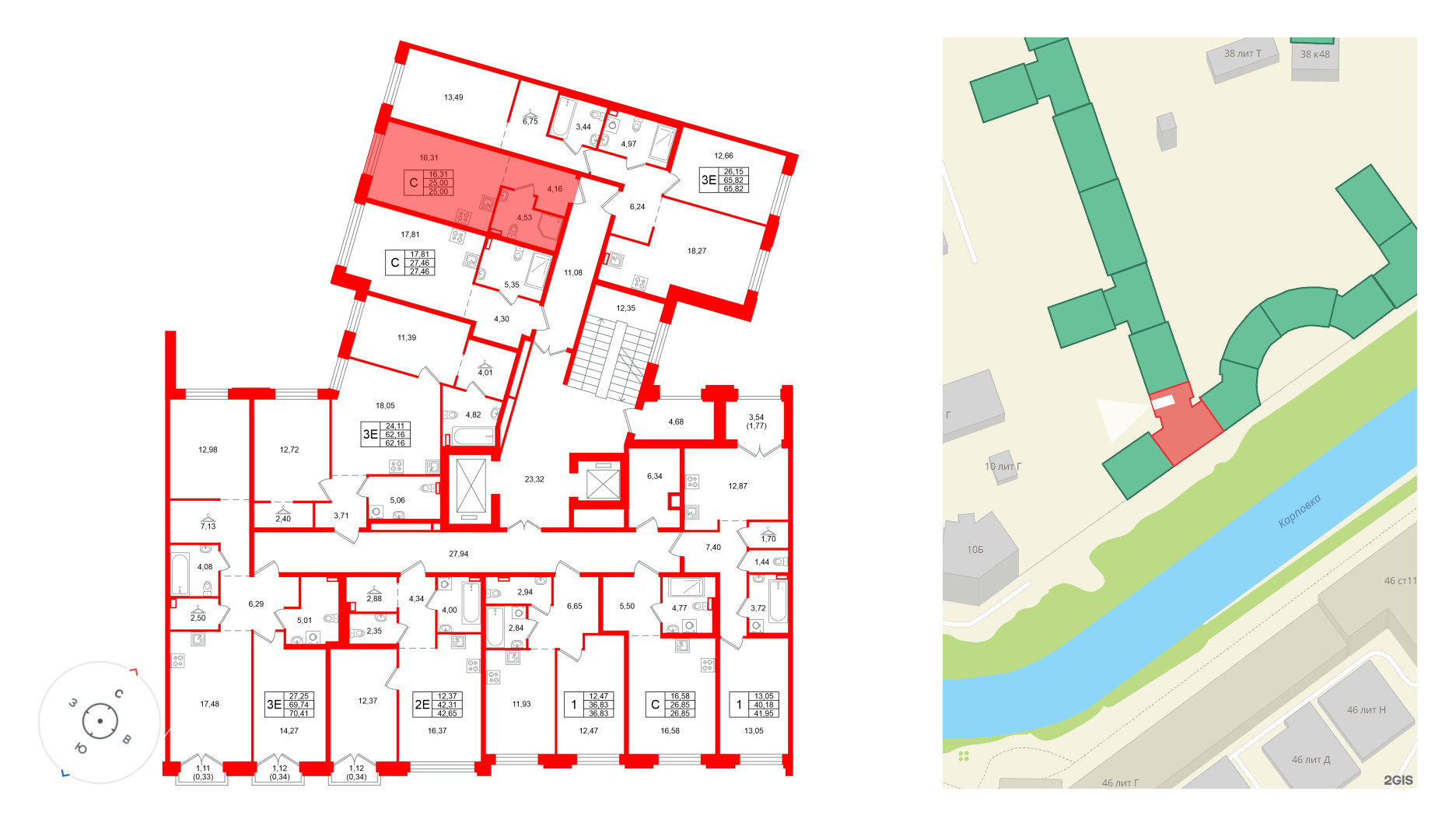 Квартира в ЖК ID Петроградская, 1 комнатная, 41.08 м², 2 этаж