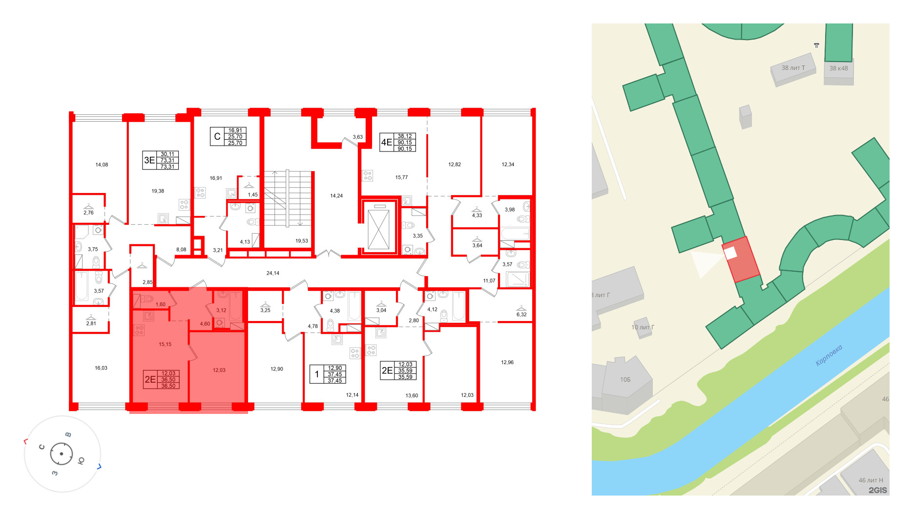 Квартира в ЖК ID Петроградская, 1 комнатная, 36.5 м², 6 этаж