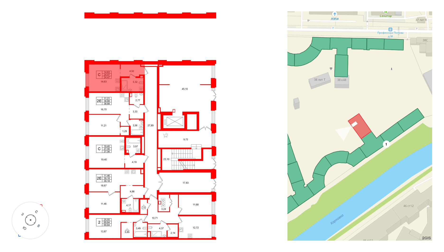 Квартира в ЖК ID Петроградская, 1 комнатная, 38.62 м², 6 этаж