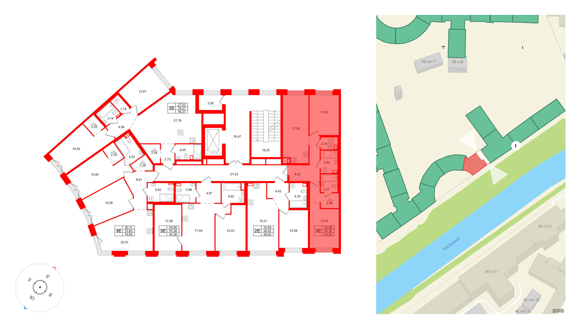 Квартира в ЖК Айди Петроградская, 2 комнатная, 75.59 м², 5 этаж