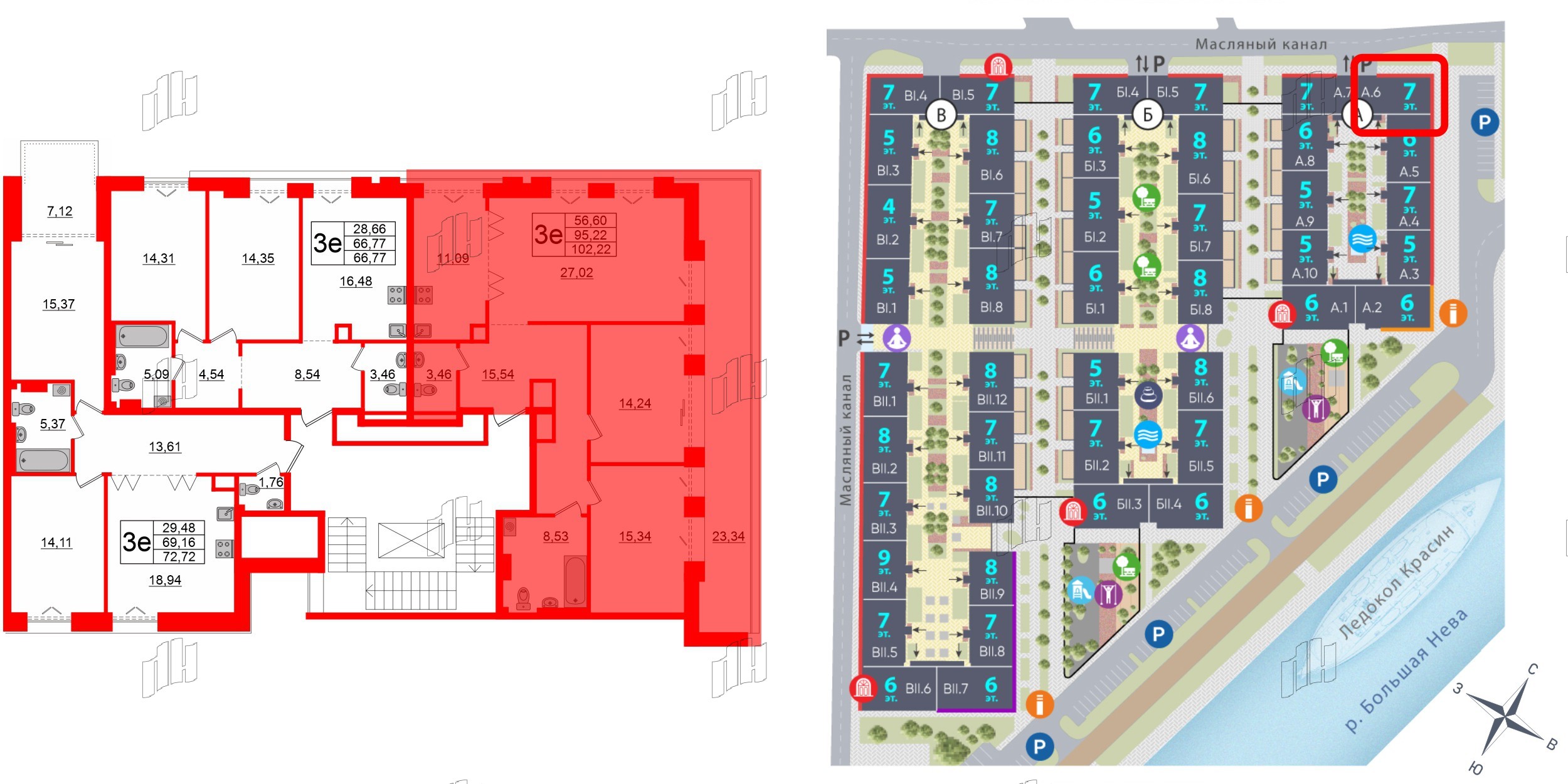 Квартира в ЖК «Империал Клаб», 3 комнатная, 95.22 м², 6 этаж