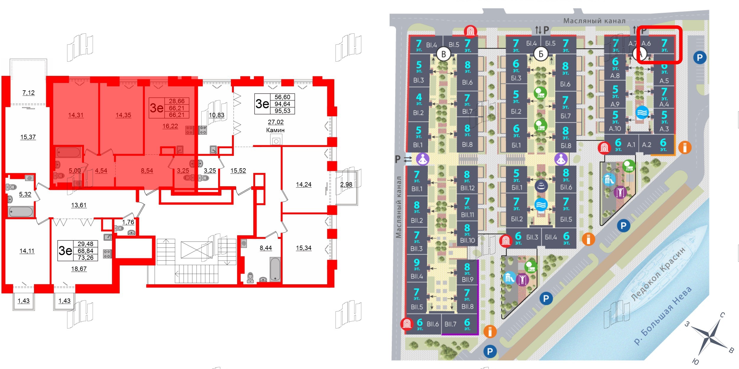 Квартира в ЖК «Империал Клаб», 2 комнатная, 66.21 м², 7 этаж