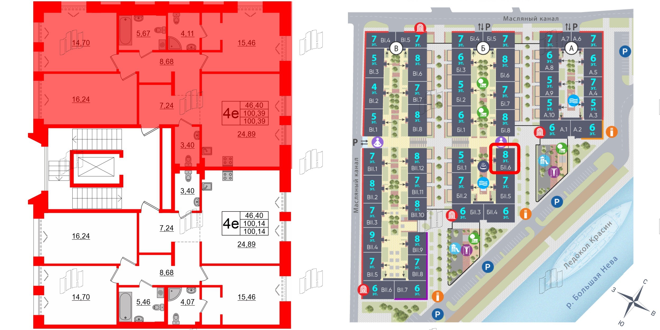 Квартира в ЖК Imperial Club, 3 комнатная, 100.39 м², 3 этаж