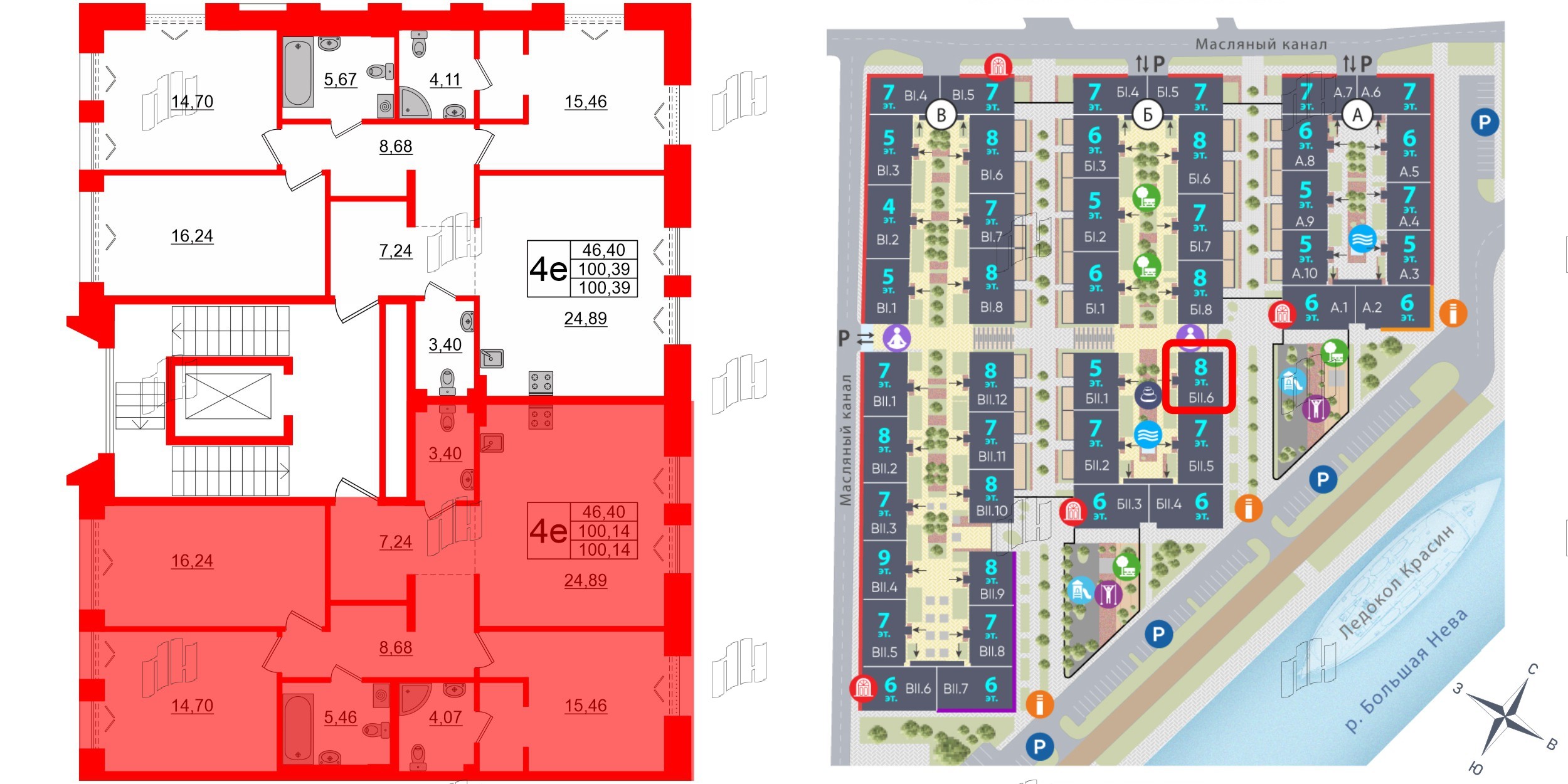 Квартира в ЖК Imperial Club, 3 комнатная, 100.14 м², 3 этаж