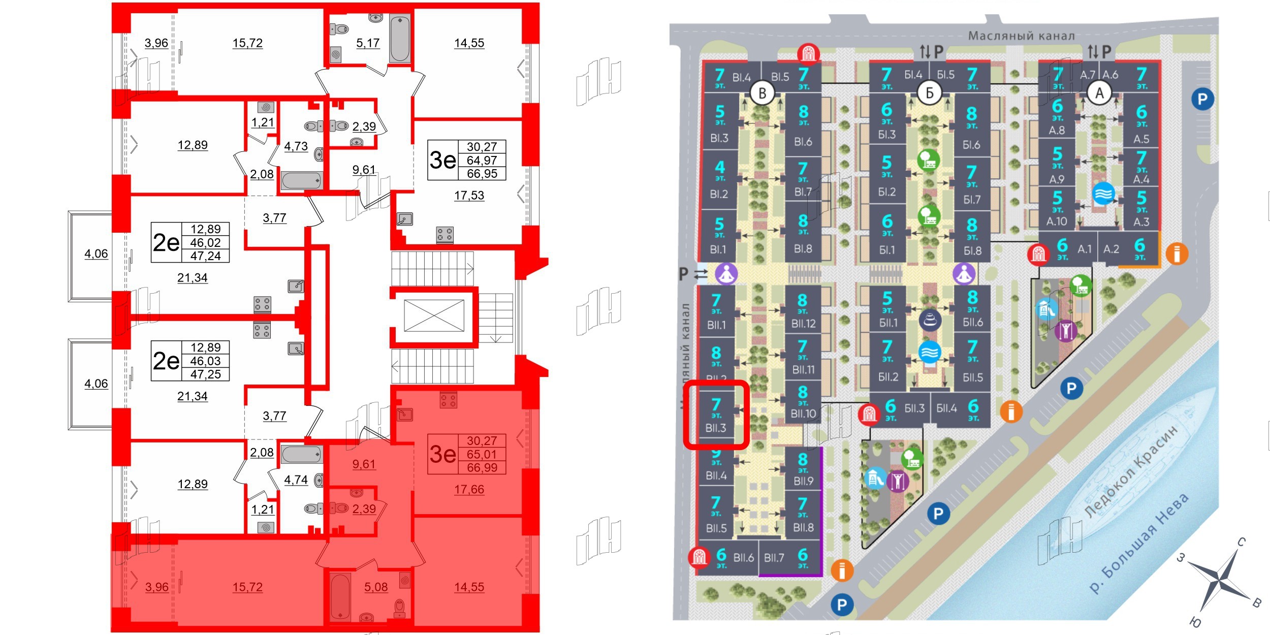 Квартира в ЖК «Империал Клаб», 2 комнатная, 65.01 м², 3 этаж