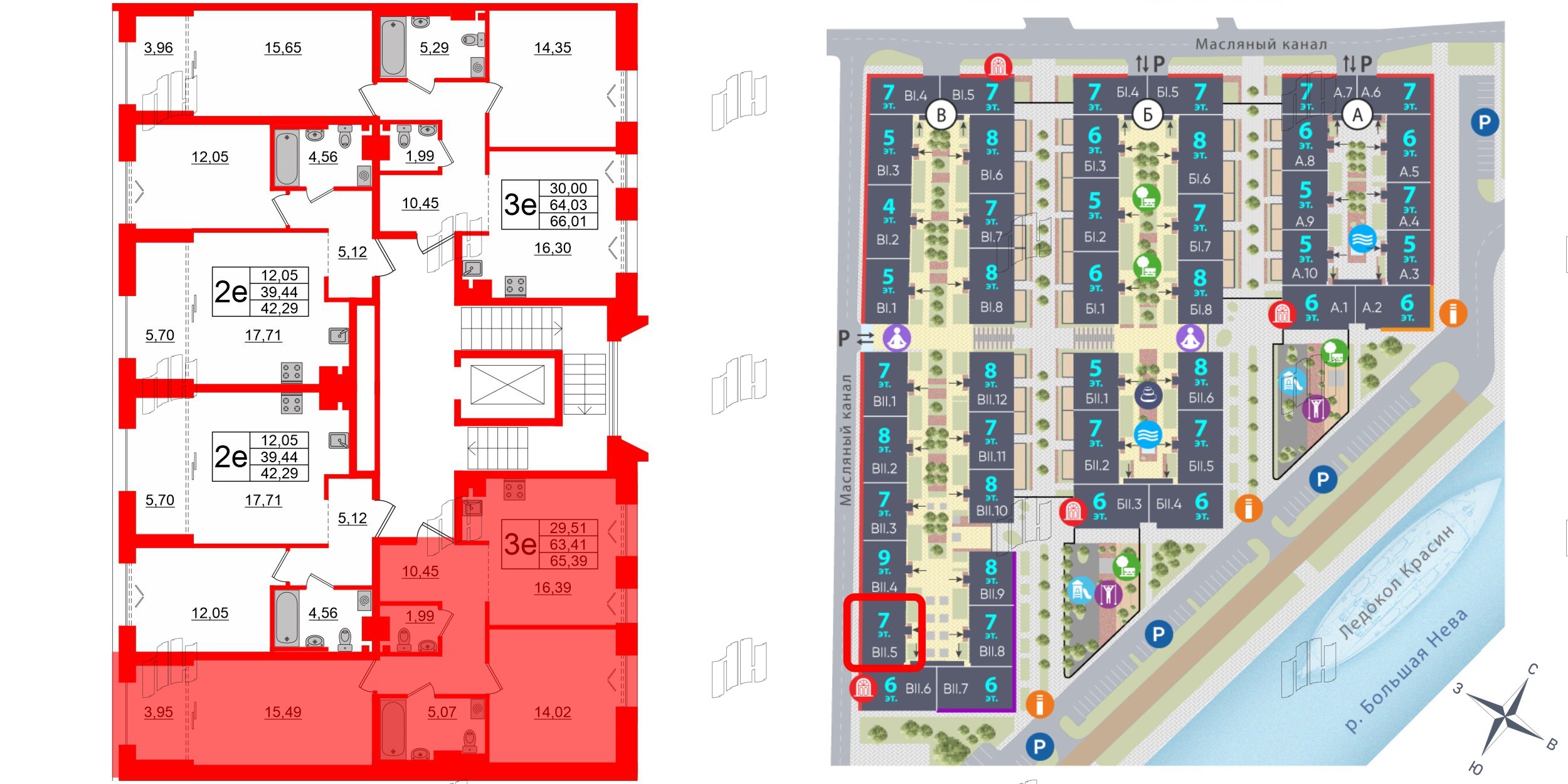 Квартира в ЖК Imperial Club, 2 комнатная, 63.41 м², 6 этаж