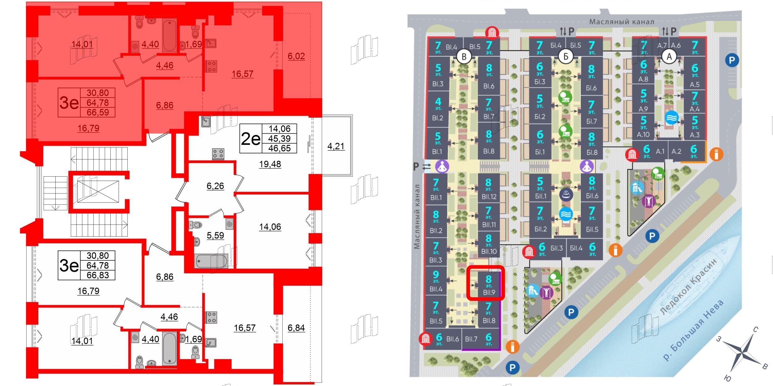 Квартира в ЖК «Империал Клаб», 2 комнатная, 64.78 м², 7 этаж