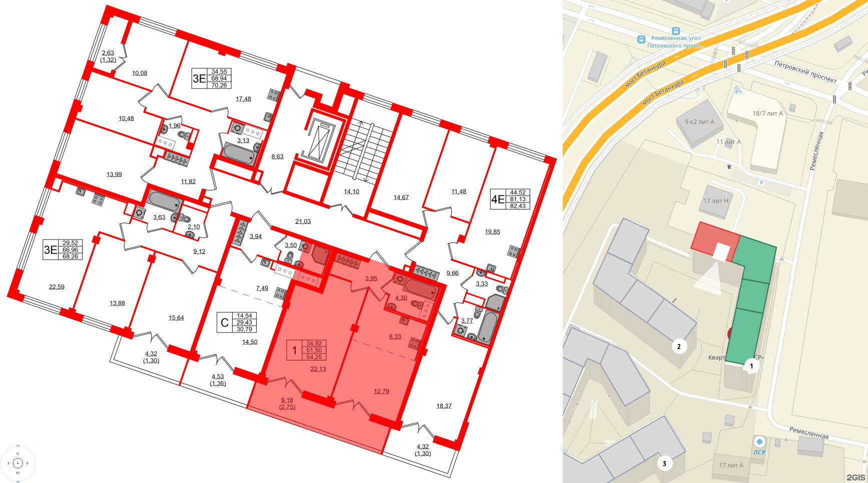 Квартира в ЖК Neva Residence, 1 комнатная, 54.7 м², 7 этаж