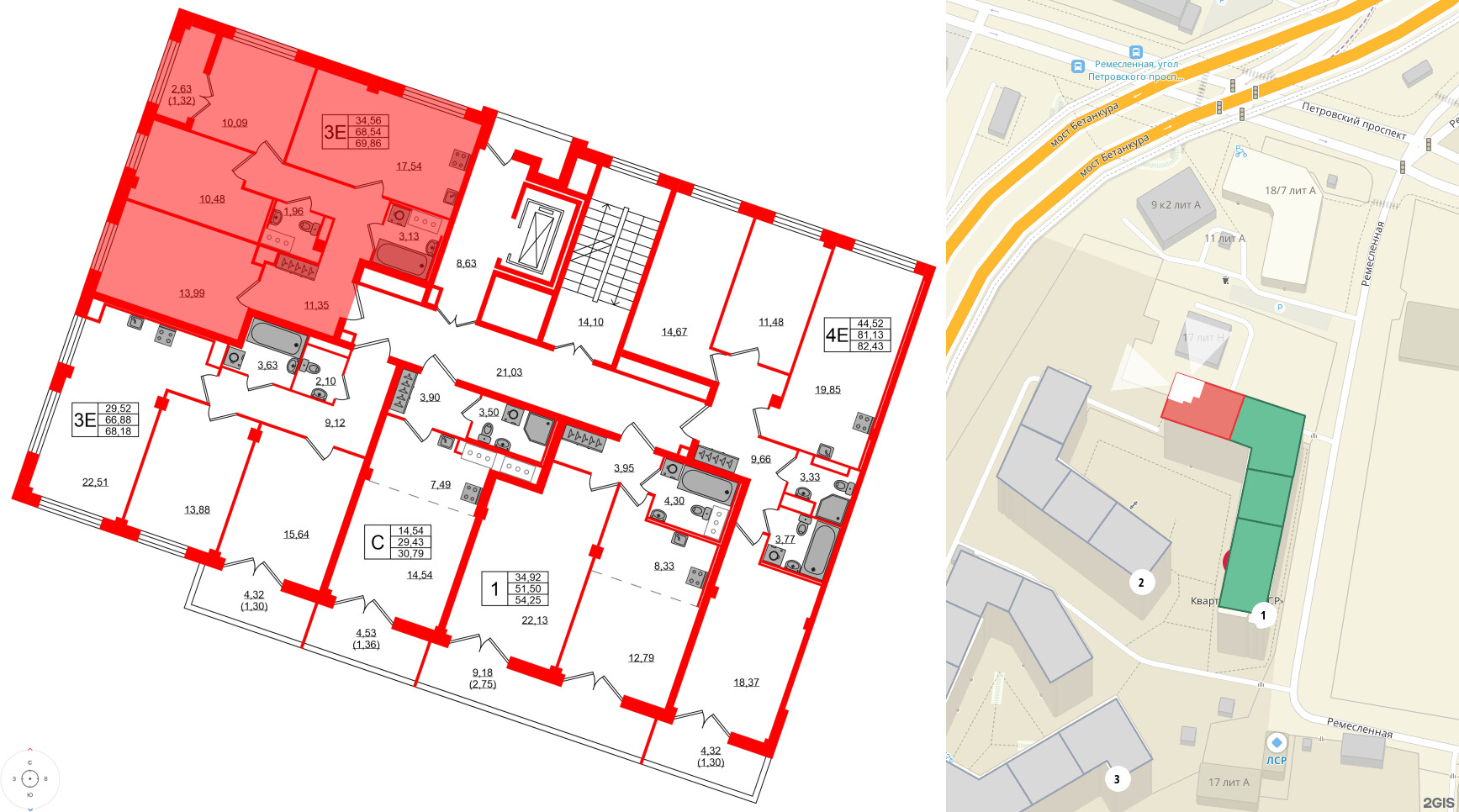 Квартира в ЖК Neva Residence, 3 комнатная, 72.4 м², 8 этаж