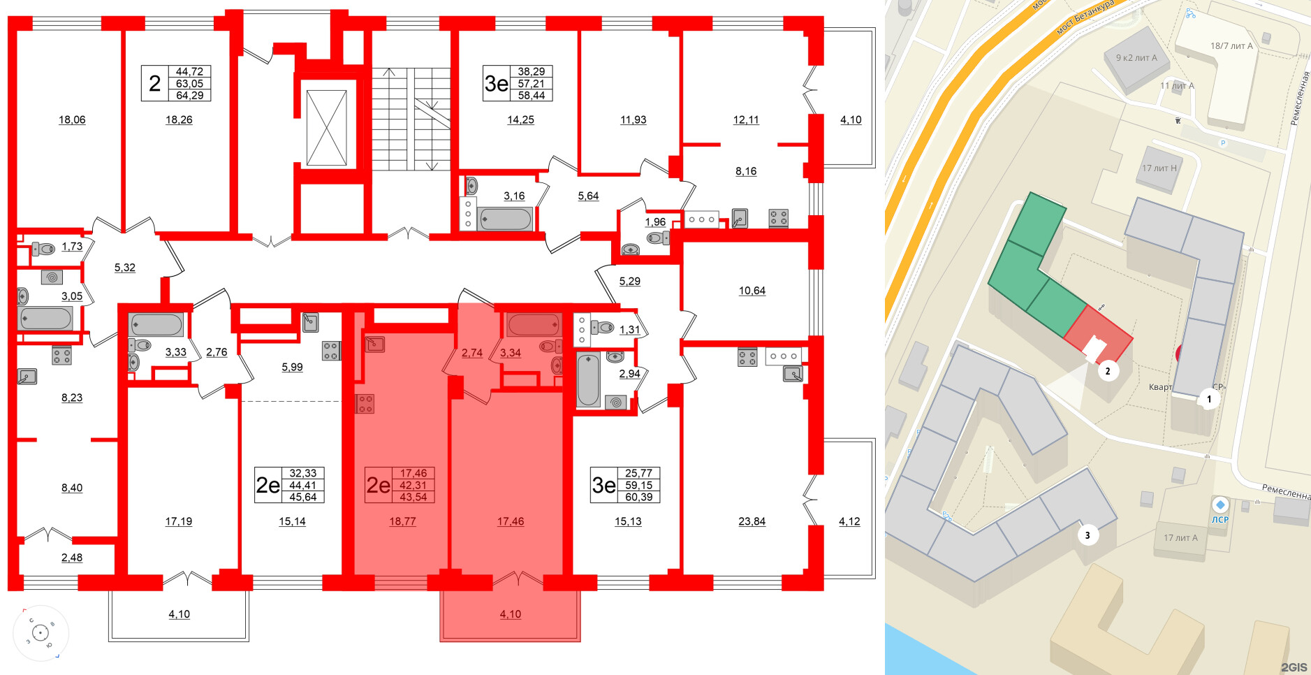 Квартира в ЖК Neva Residence, 1 комнатная, 44.1 м², 8 этаж