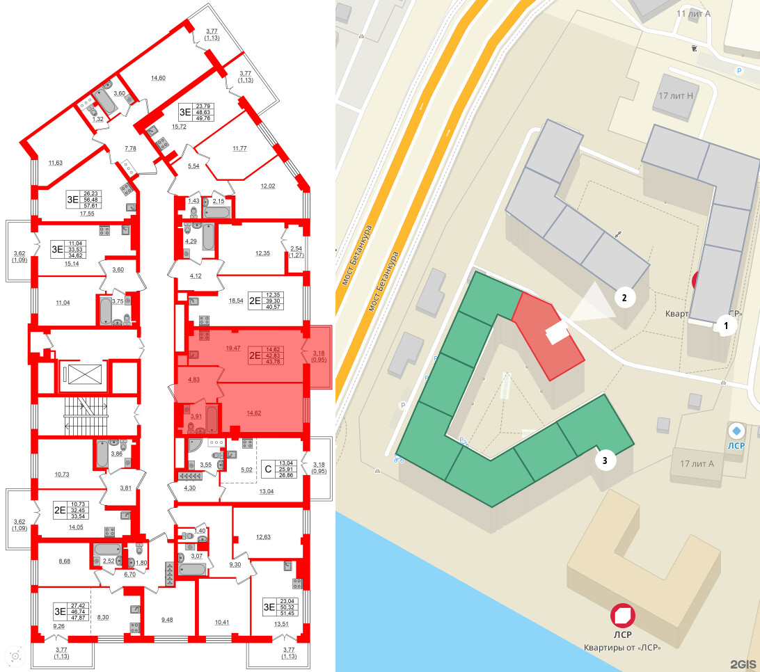 Квартира в ЖК Neva Residence, 1 комнатная, 44.1 м², 7 этаж