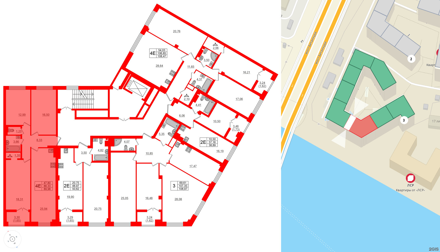 Квартира в ЖК Neva Residence, 3 комнатная, 90.7 м², 5 этаж