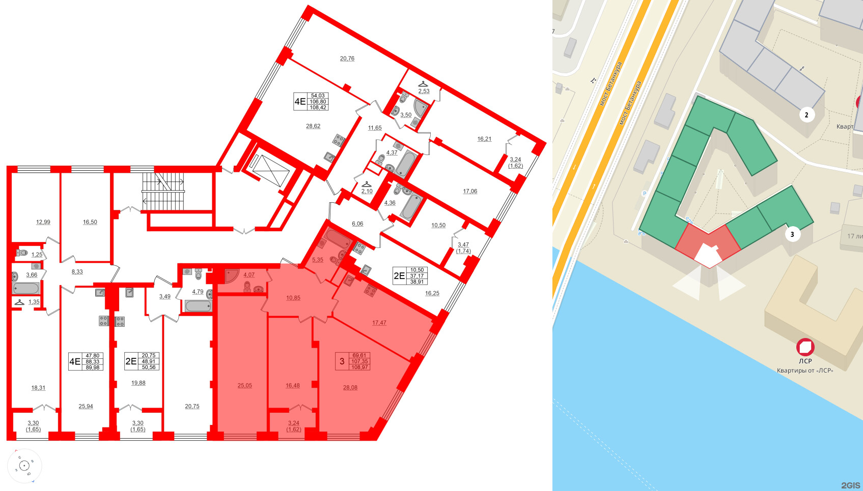 Квартира в ЖК Neva Residence, 3 комнатная, 108.6 м², 6 этаж