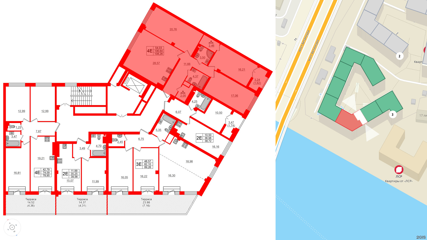 Квартира в ЖК Neva Residence, 3 комнатная, 108 м², 7 этаж