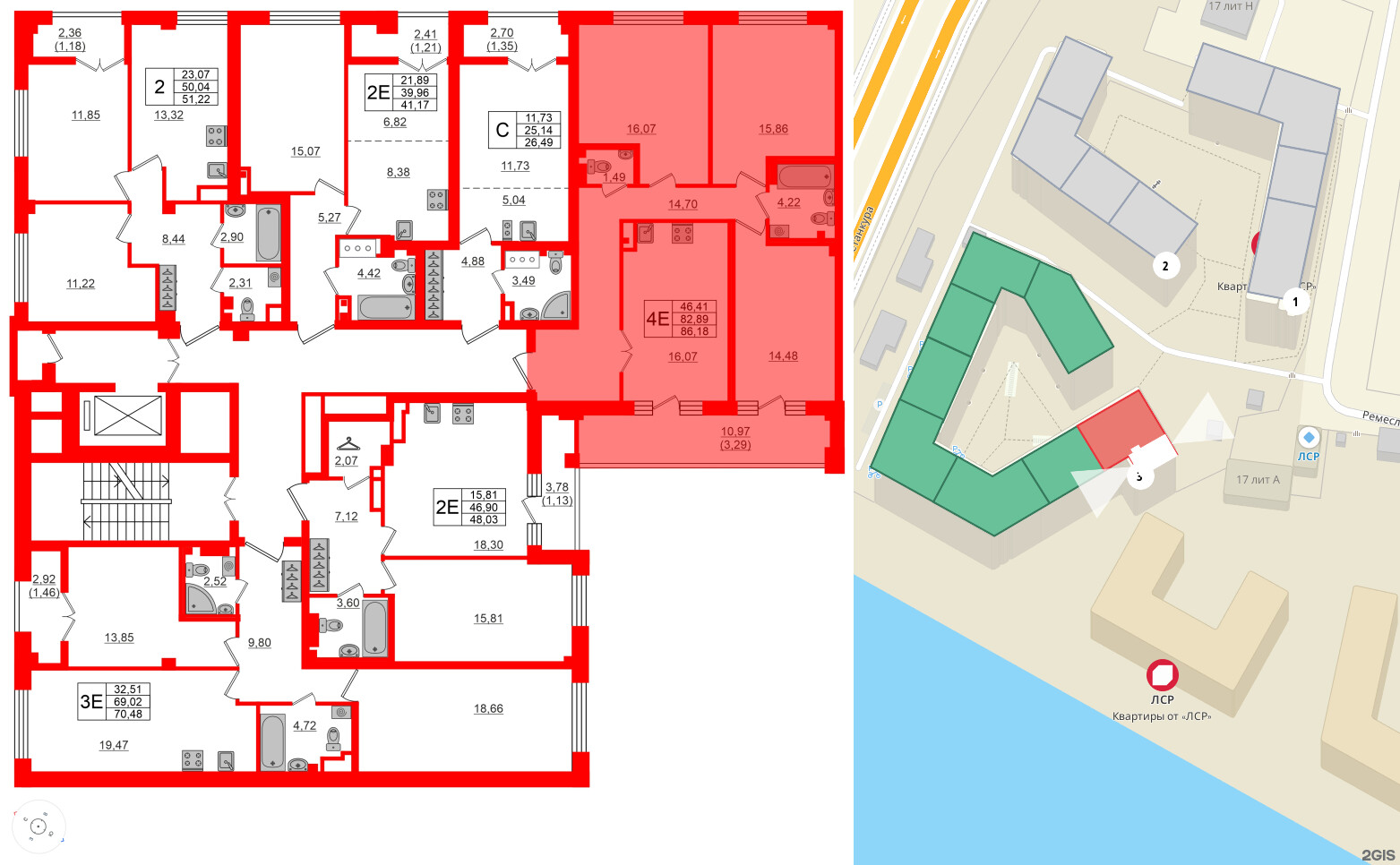 Квартира в ЖК Neva Residence, 3 комнатная, 87.7 м², 6 этаж