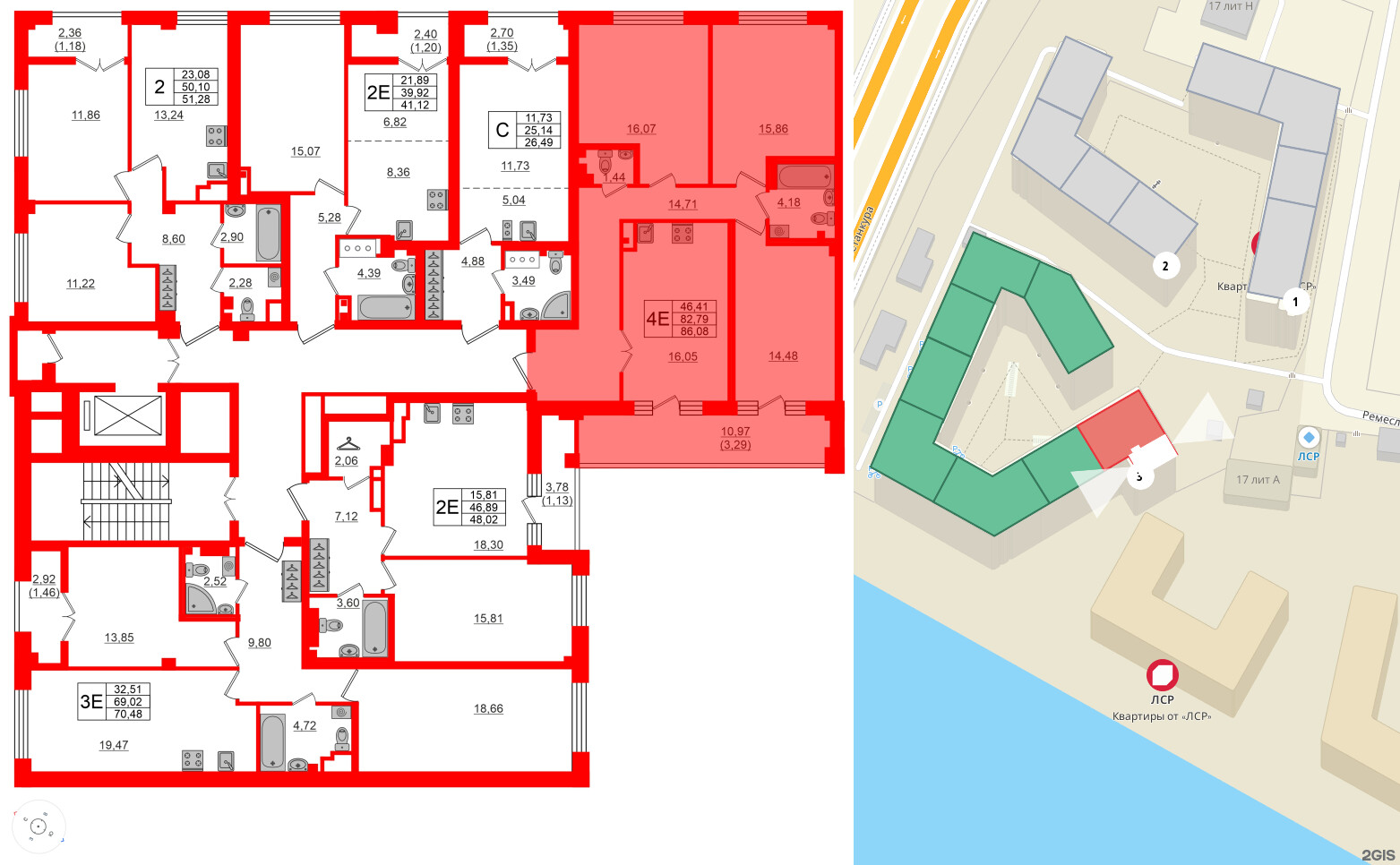 Квартира в ЖК Neva Residence, 3 комнатная, 88.2 м², 7 этаж