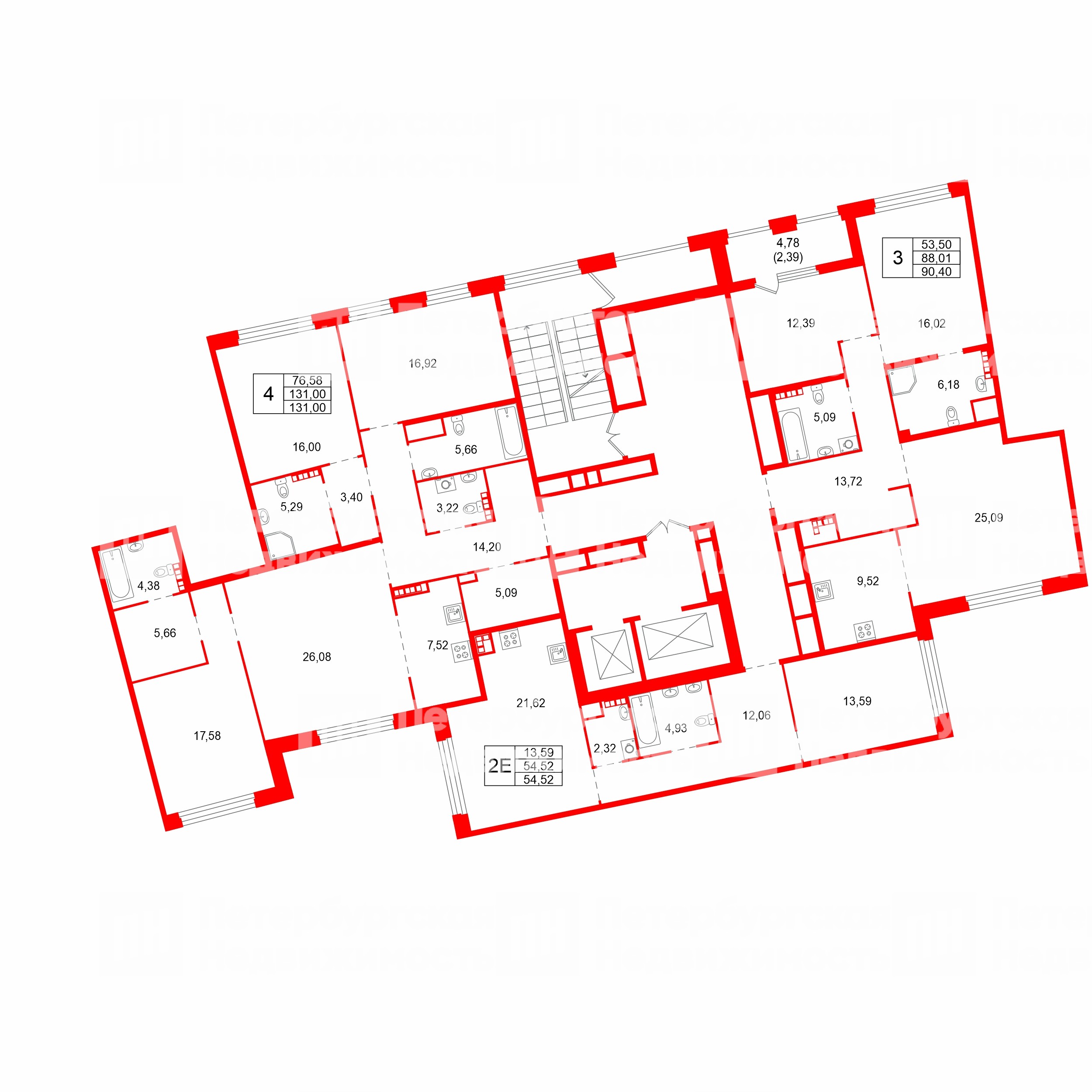 Квартира в ЖК Акватория, 1 комнатная, 54.52 м², 7 этаж
