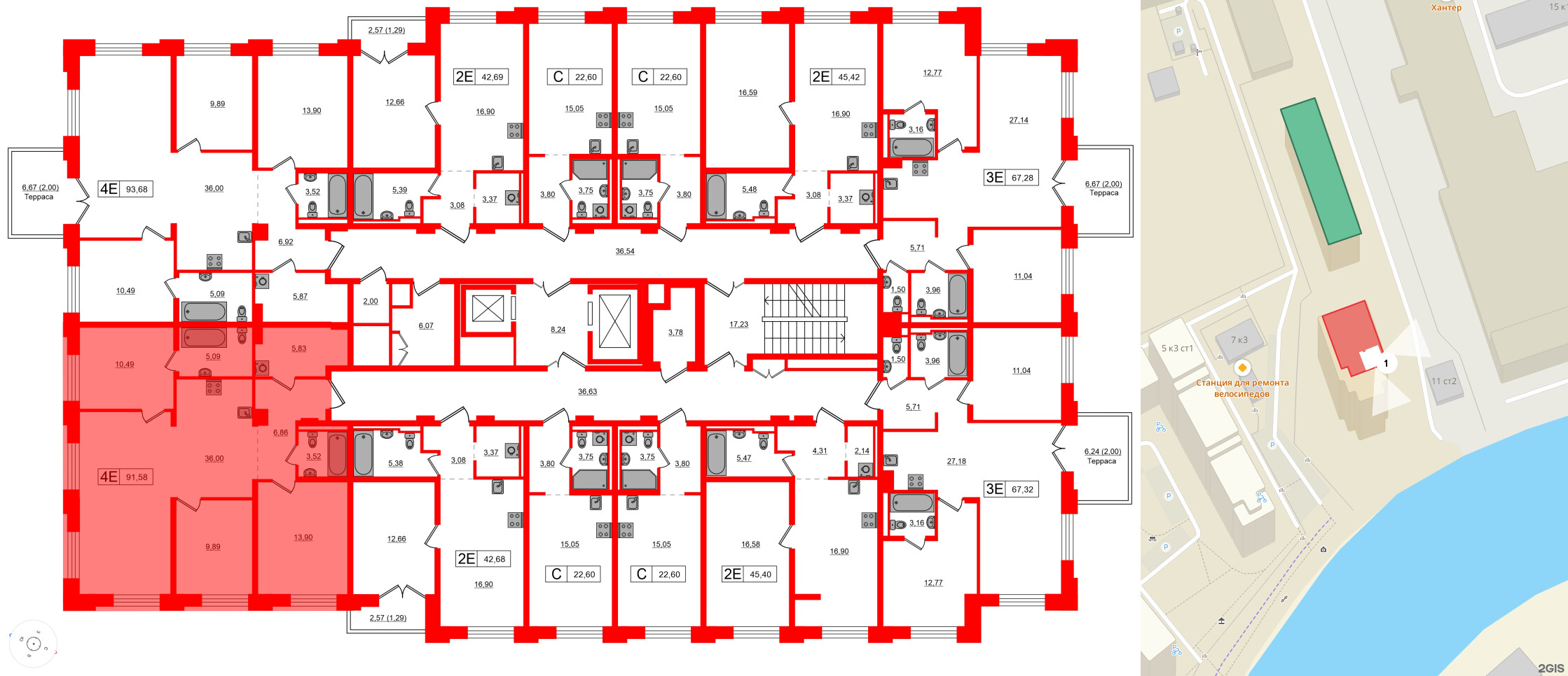Квартира в ЖК Alpen, 3 комнатная, 91.58 м², 3 этаж