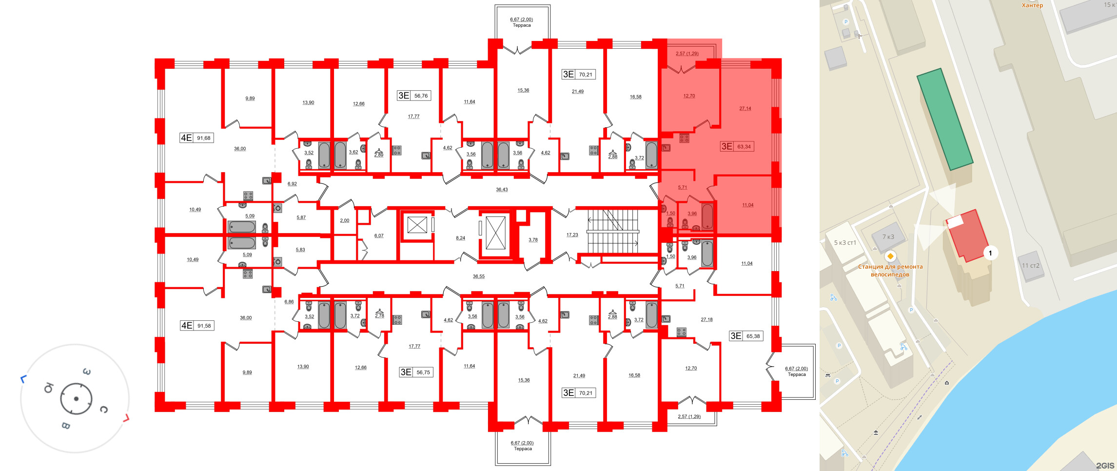 Квартира в ЖК «Альпен», 2 комнатная, 62.05 м², 7 этаж