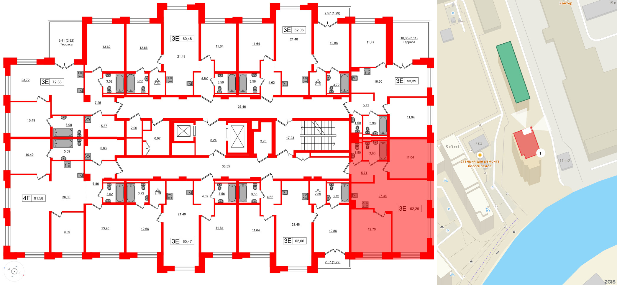 Квартира в ЖК Alpen, 2 комнатная, 62.29 м², 9 этаж