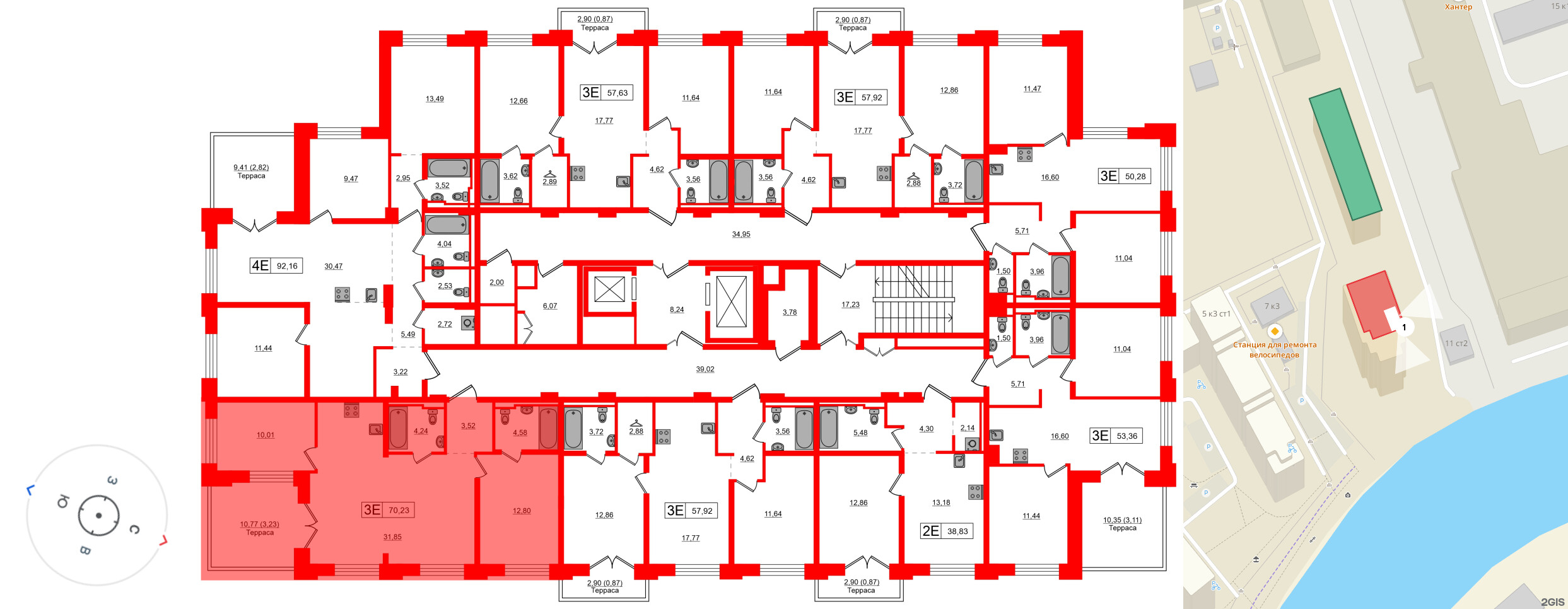 Квартира в ЖК «Альпен», 2 комнатная, 70.23 м², 10 этаж