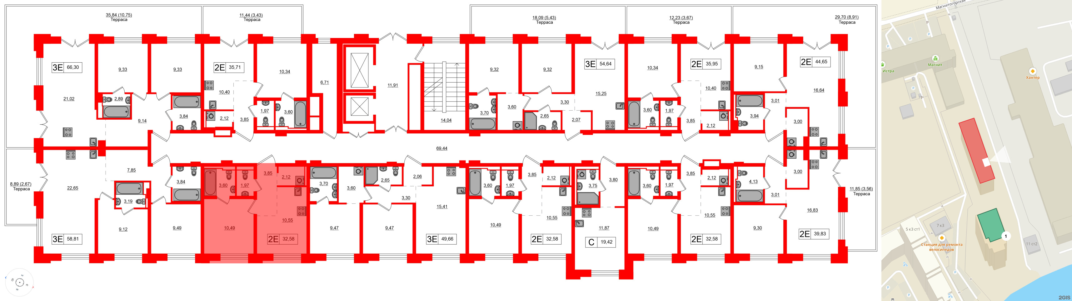 Квартира в ЖК Alpen, 1 комнатная, 32.58 м², 2 этаж