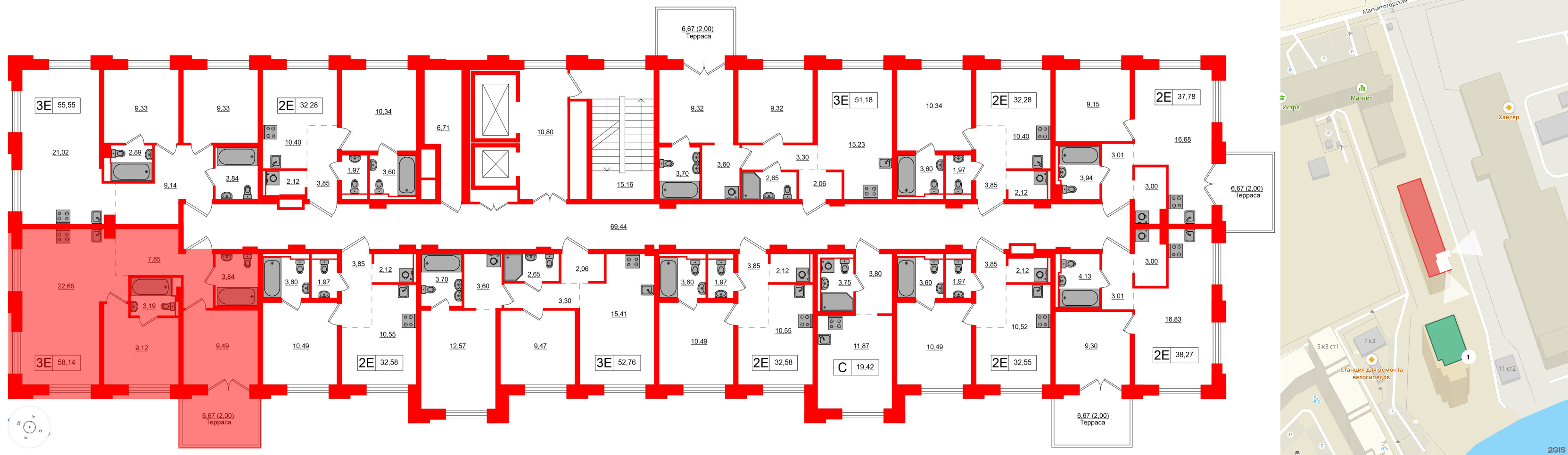 Квартира в ЖК Alpen, 2 комнатная, 58.14 м², 4 этаж