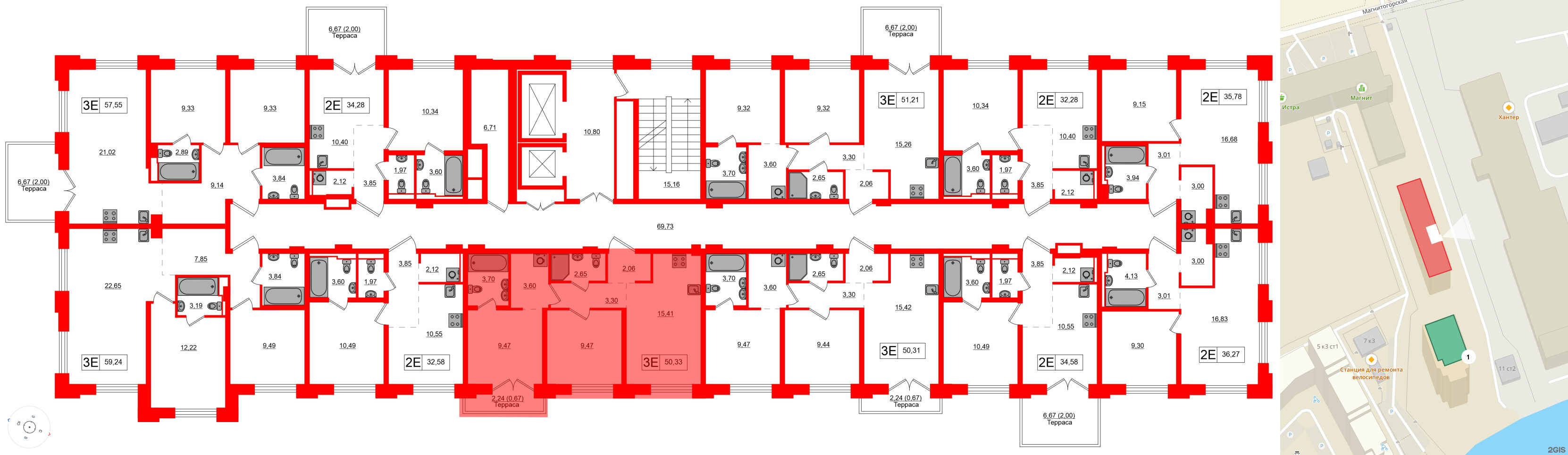 Квартира в ЖК Alpen, 2 комнатная, 50.33 м², 5 этаж