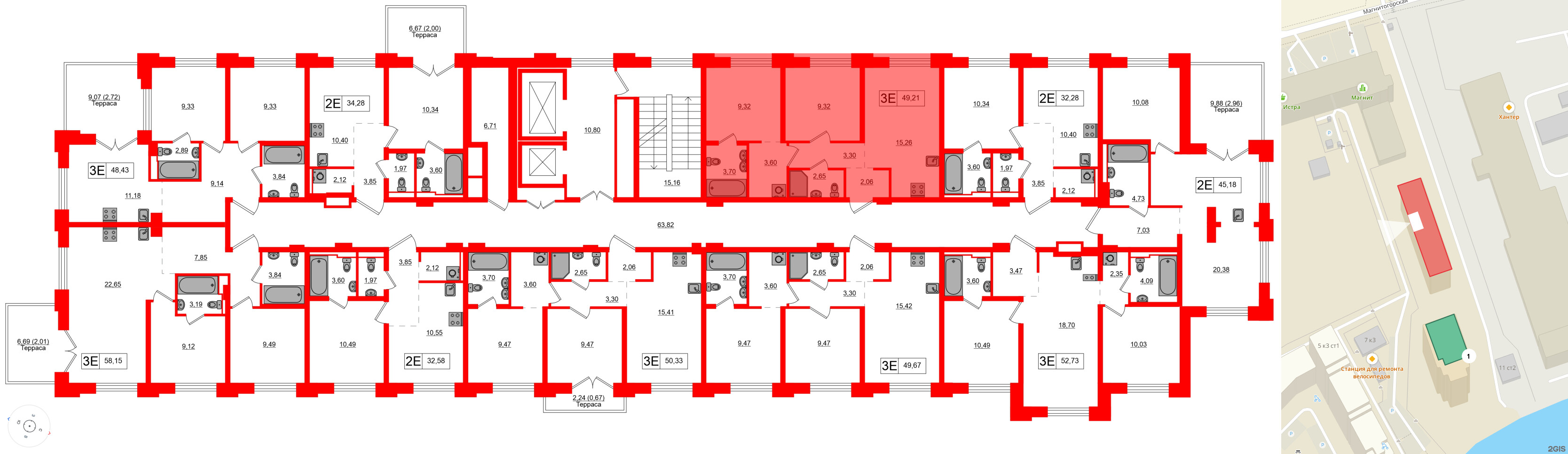 Квартира в ЖК Alpen, 2 комнатная, 49.21 м², 8 этаж