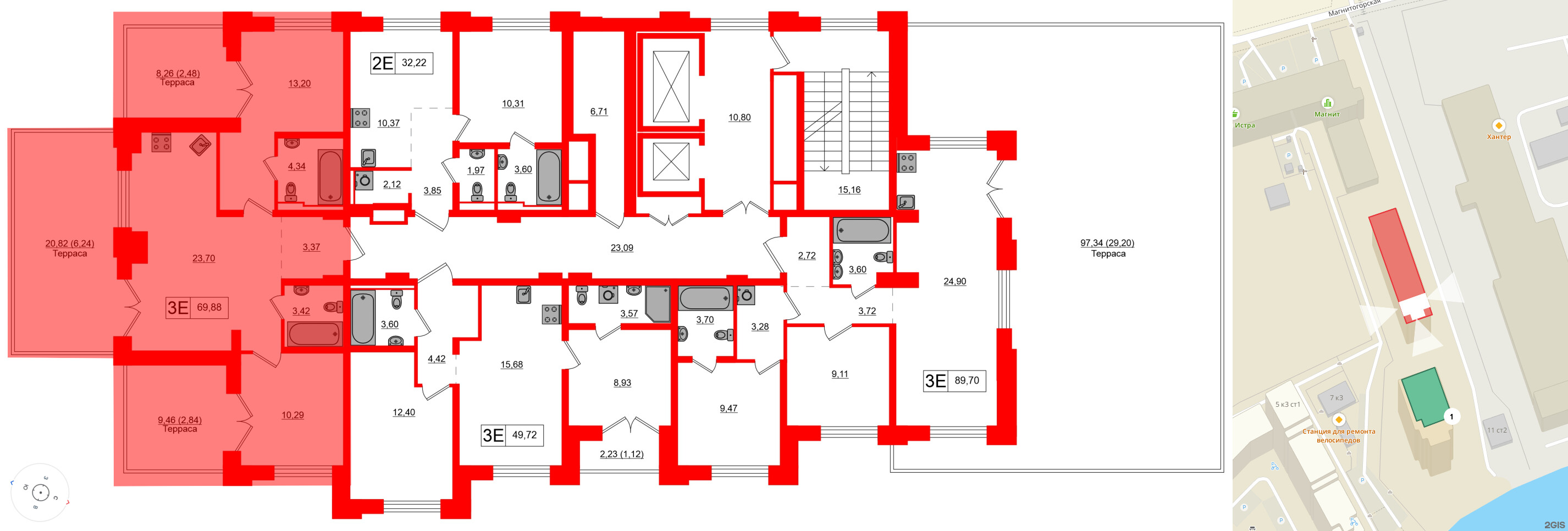 Квартира в ЖК Alpen, 2 комнатная, 69.88 м², 10 этаж