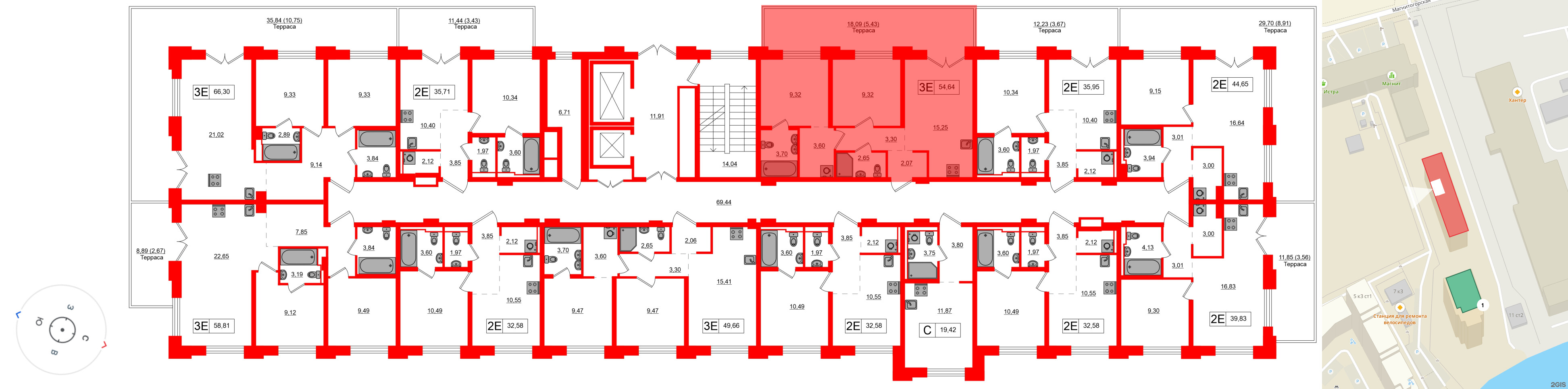 Квартира в ЖК «Альпен», 2 комнатная, 49.21 м², 2 этаж