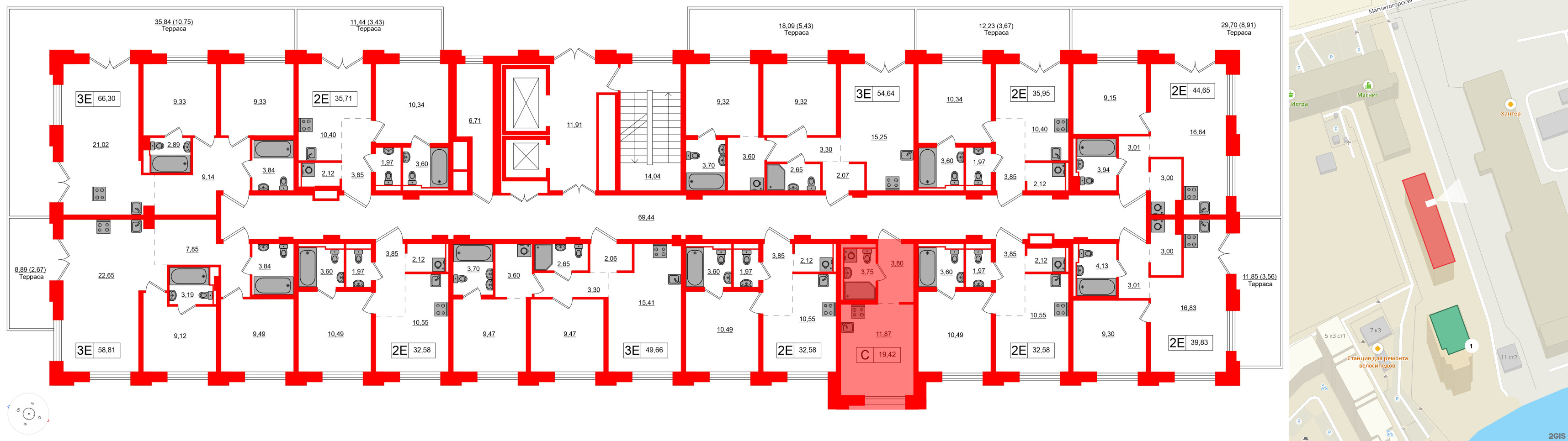 Квартира в ЖК Alpen, студия, 19.42 м², 2 этаж