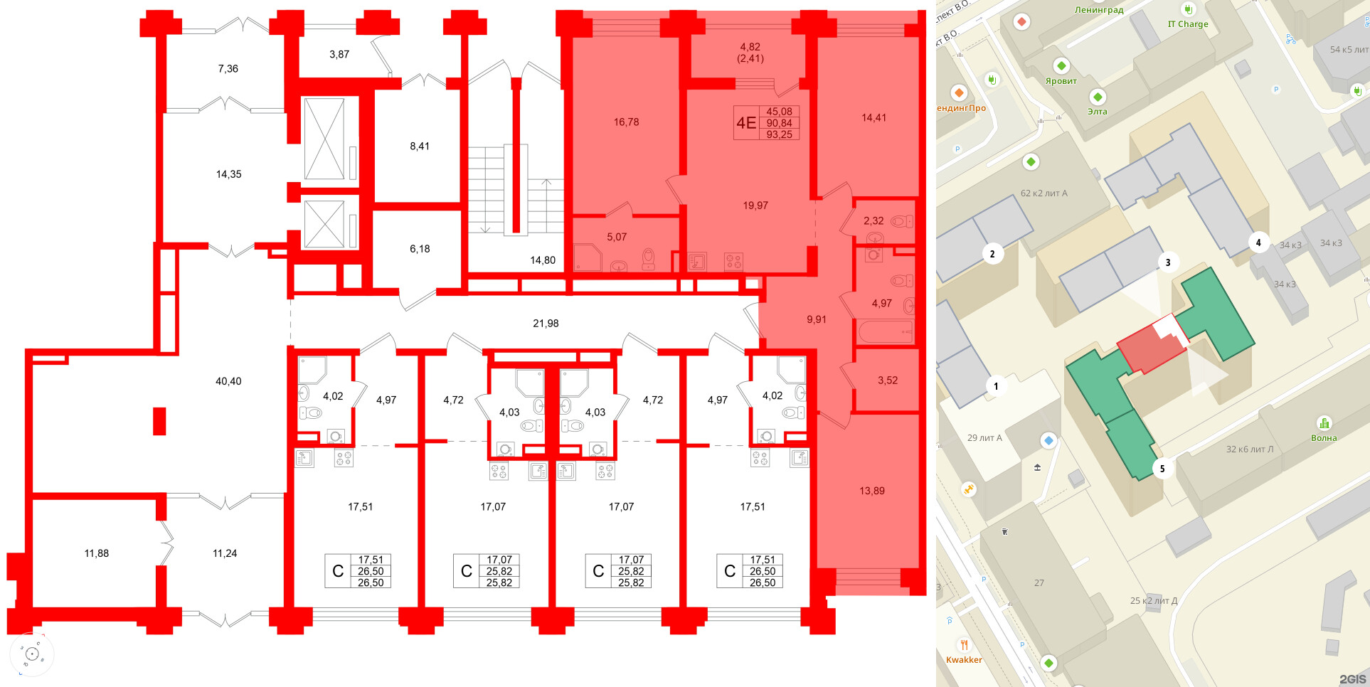 Квартира в ЖК Ассамблея, 3 комнатная, 93.25 м², 1 этаж