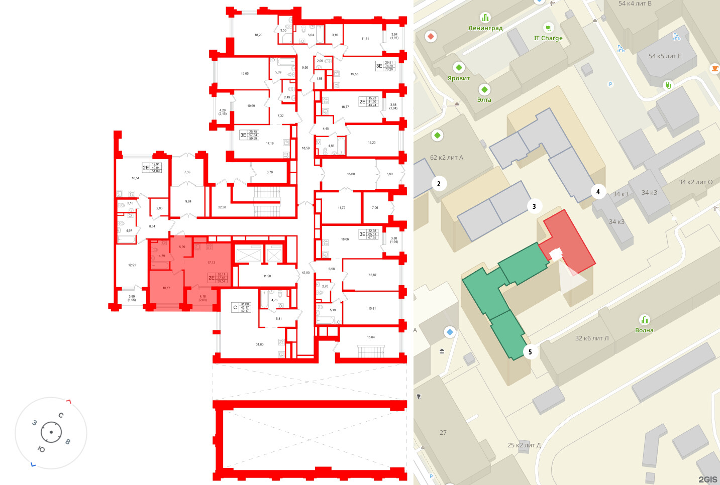 Квартира в ЖК Ассамблея, 2 комнатная, 67.55 м², 1 этаж