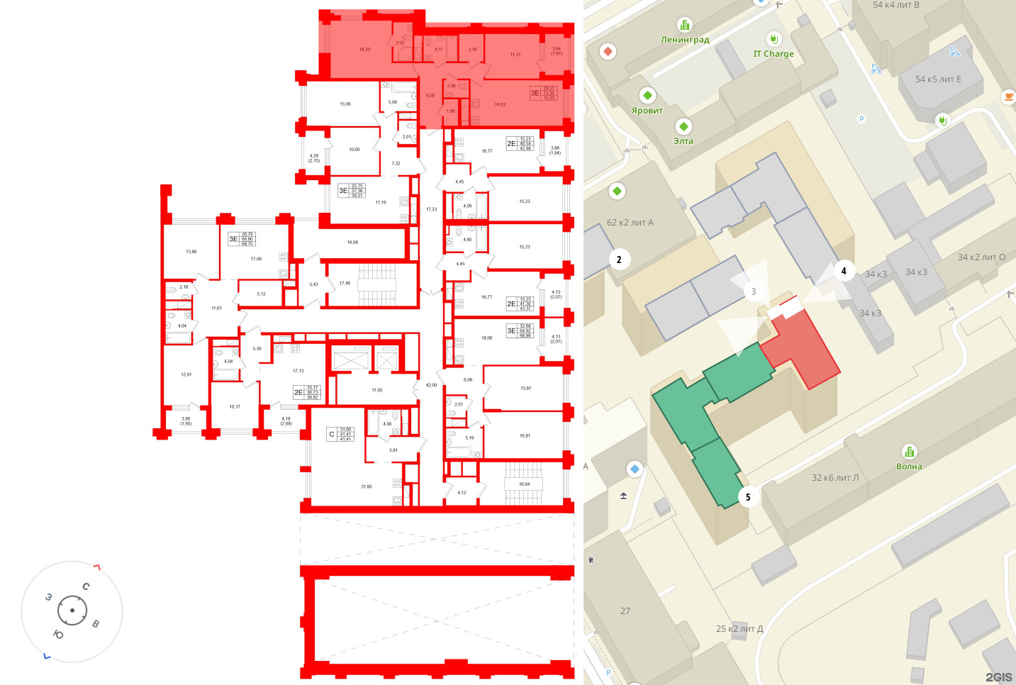 Квартира в ЖК Ассамблея, 1 комнатная, 43.37 м², 2 этаж