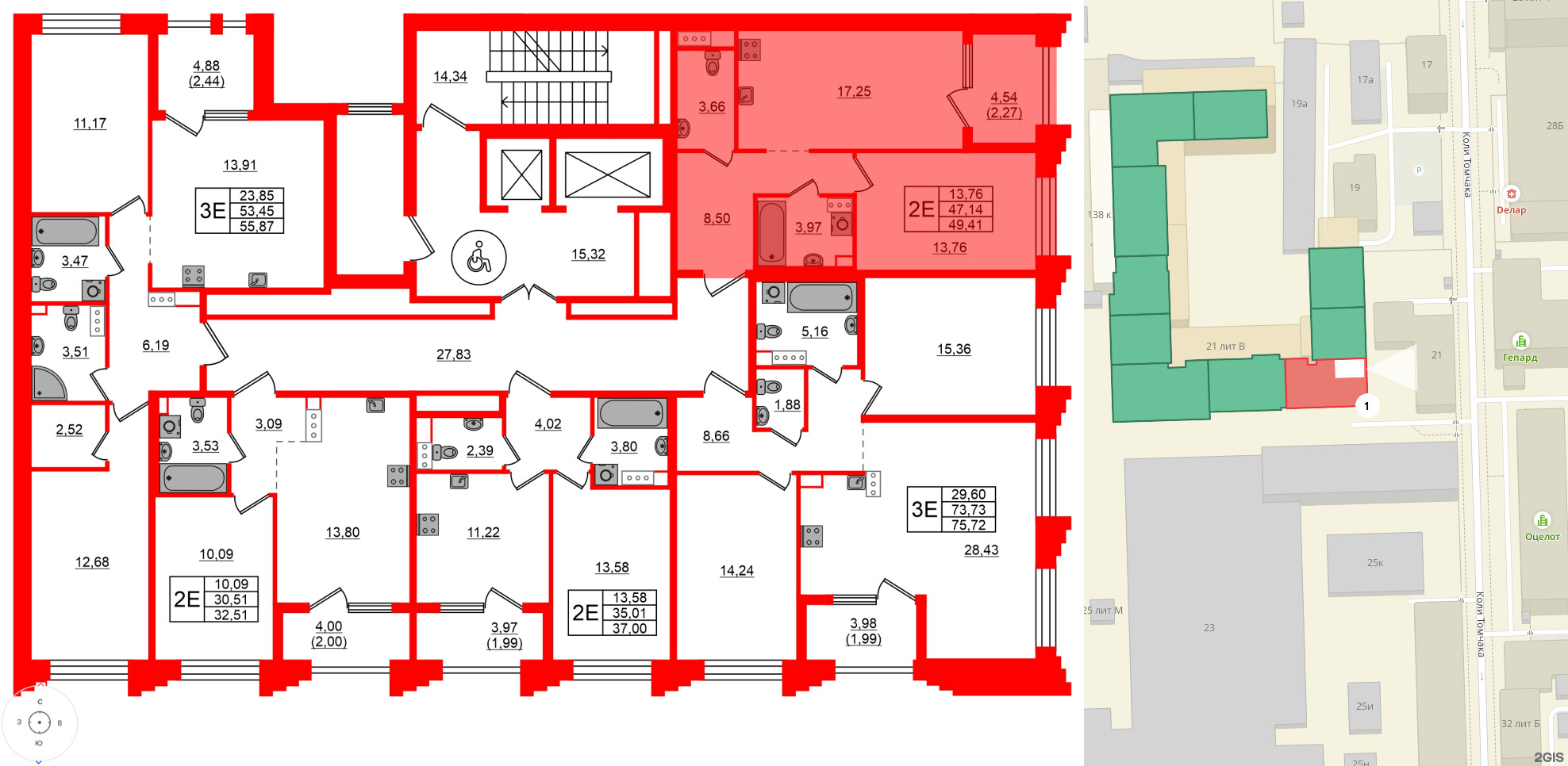 Квартира в ЖК Знатный, 1 комнатная, 49.41 м², 12 этаж