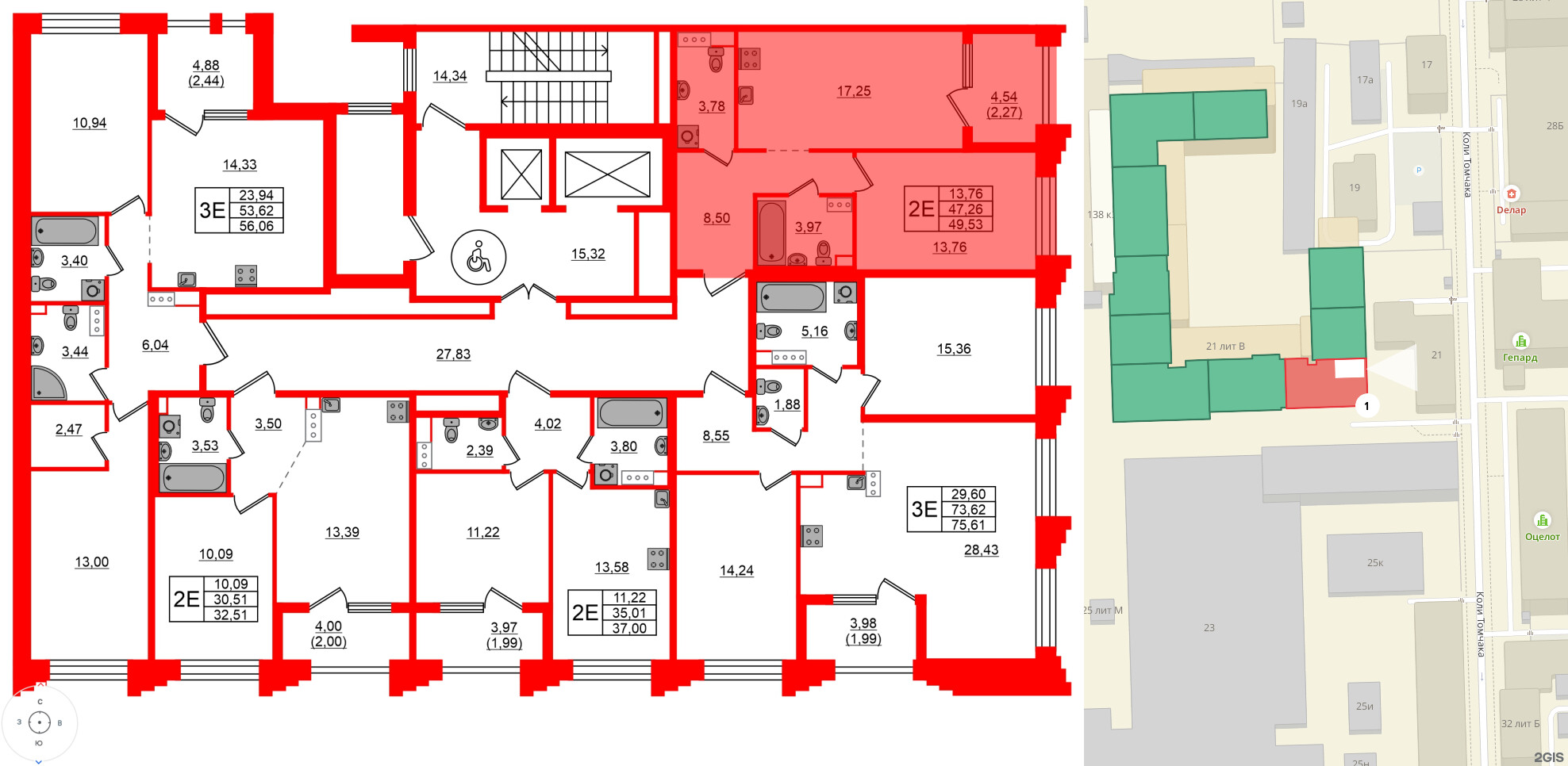 Квартира в ЖК Знатный, 1 комнатная, 49.53 м², 7 этаж