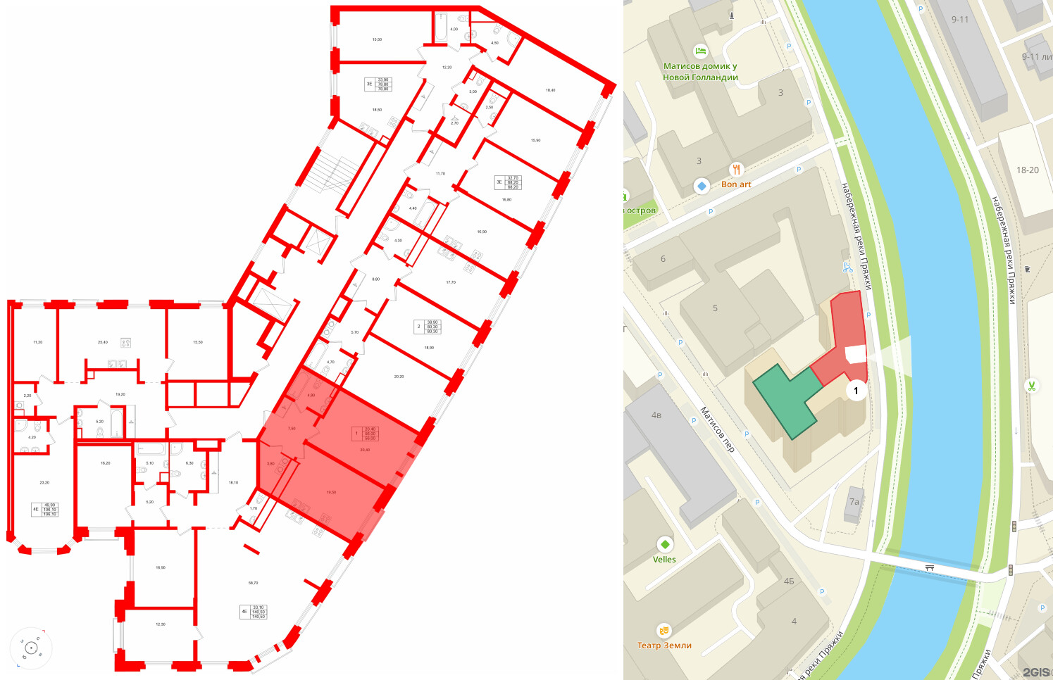 Квартира в ЖК MARIINKA DELUXE, 1 комнатная, 56 м², 2 этаж