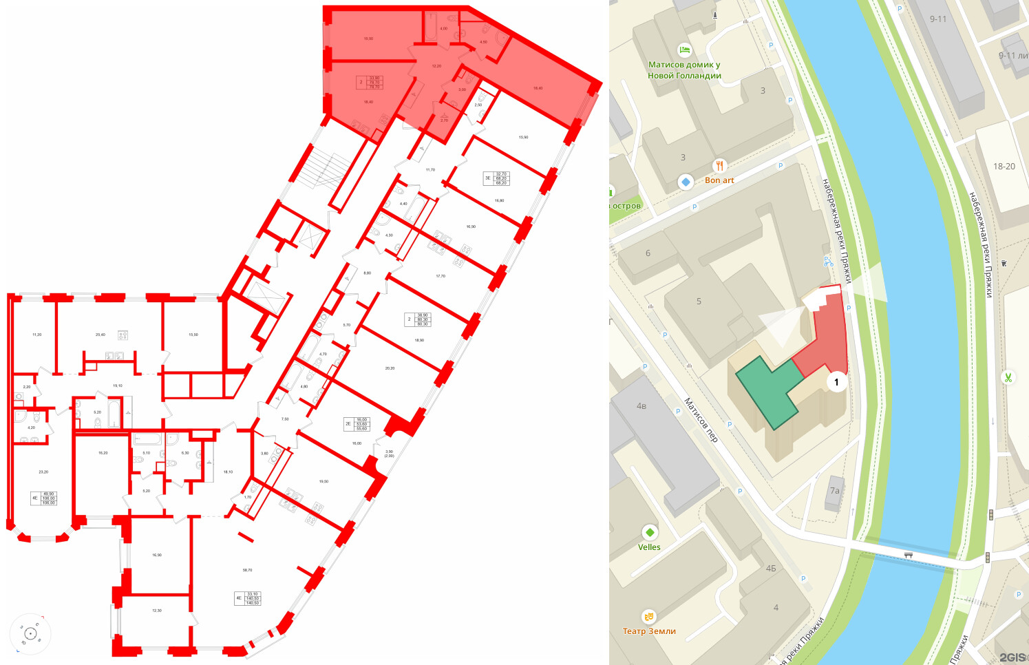 Квартира в ЖК MARIINKA DELUXE, 2 комнатная, 78.7 м², 3 этаж