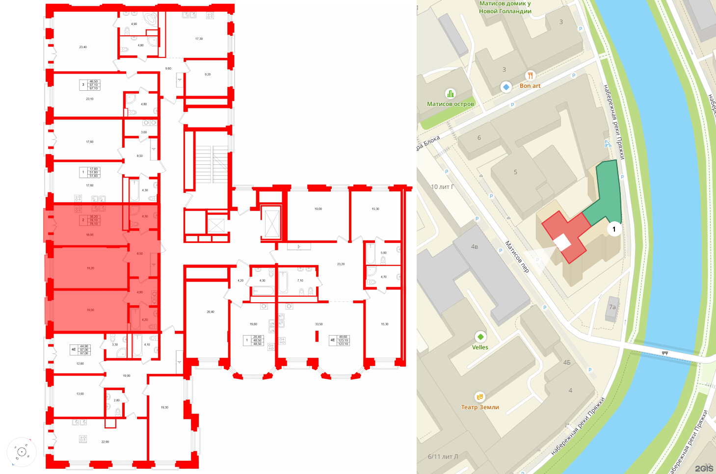Квартира в ЖК MARIINKA DELUXE, 2 комнатная, 78.1 м², 3 этаж