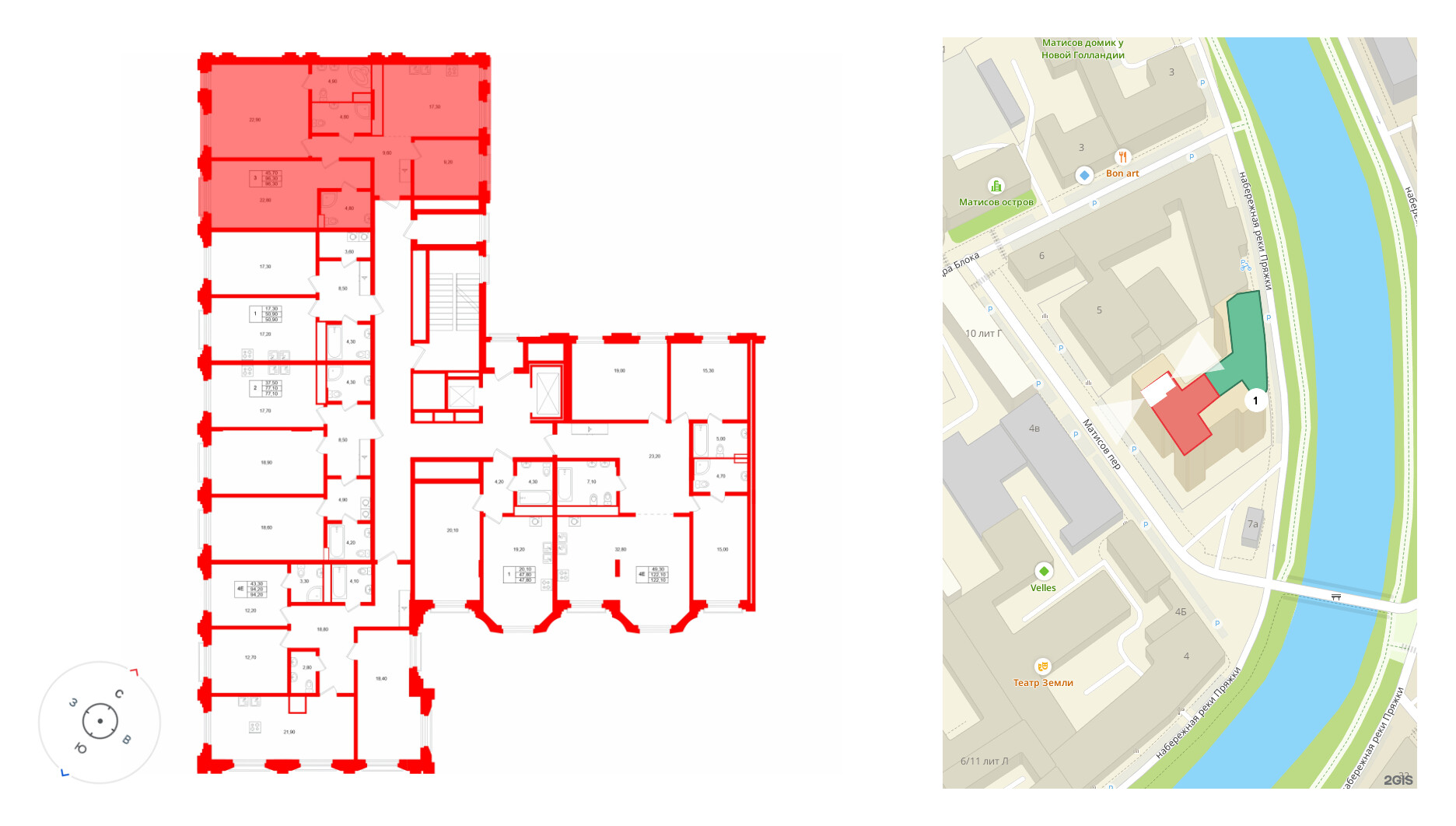Квартира в ЖК MARIINKA DELUXE, 3 комнатная, 96.3 м², 6 этаж