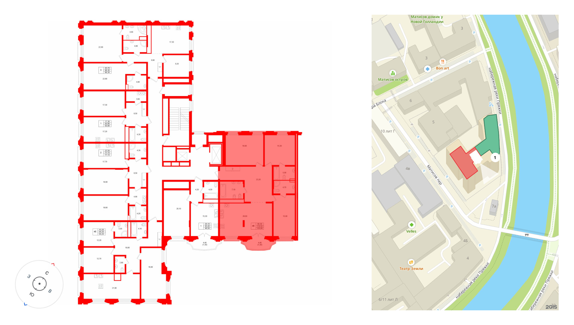Квартира в ЖК MARIINKA DELUXE, 2 комнатная, 77.1 м², 7 этаж