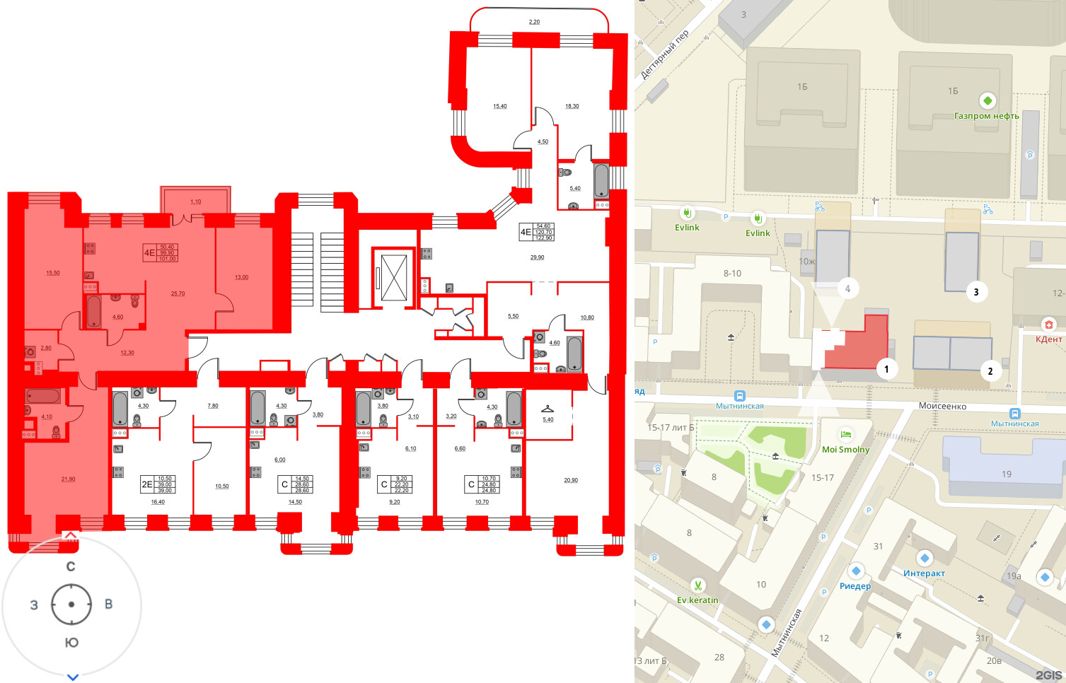 Квартира в ЖК Моисеенко X, 3 комнатная, 101 м², 3 этаж