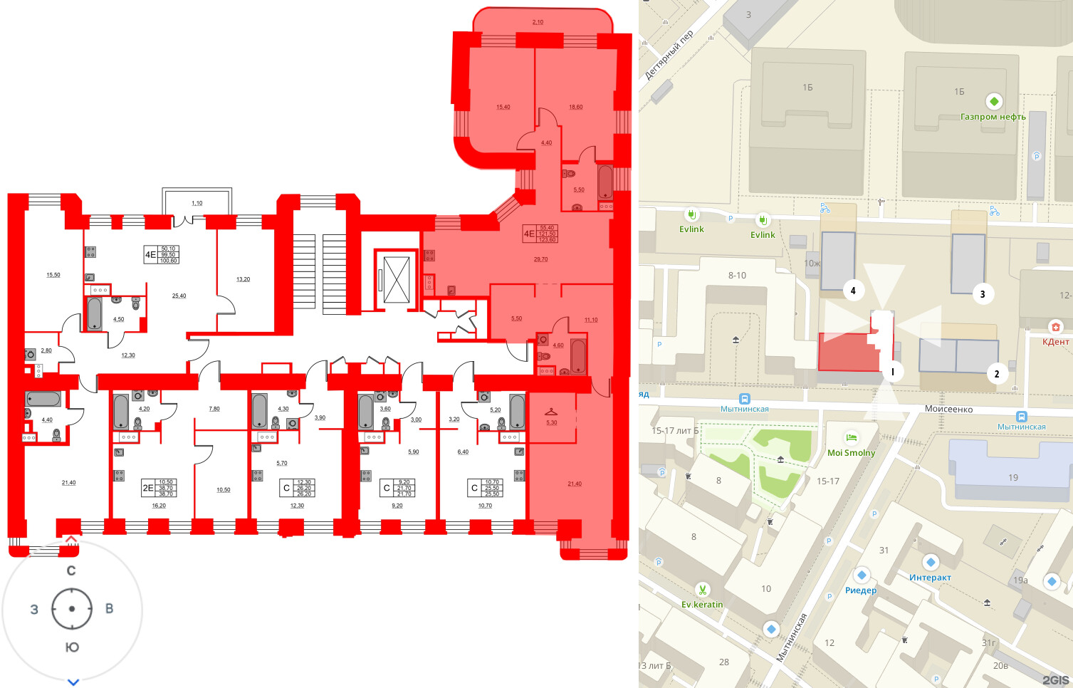 Квартира в ЖК Моисеенко X, 3 комнатная, 123.6 м², 5 этаж