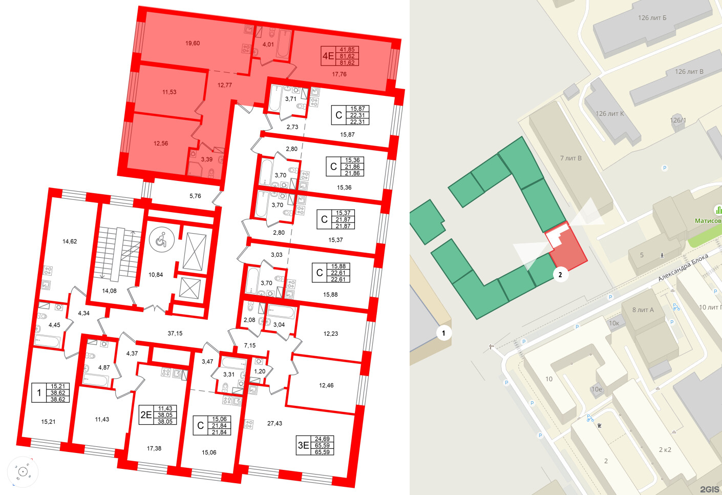 Квартира в ЖК Остров Первых, 3 комнатная, 81.62 м², 6 этаж